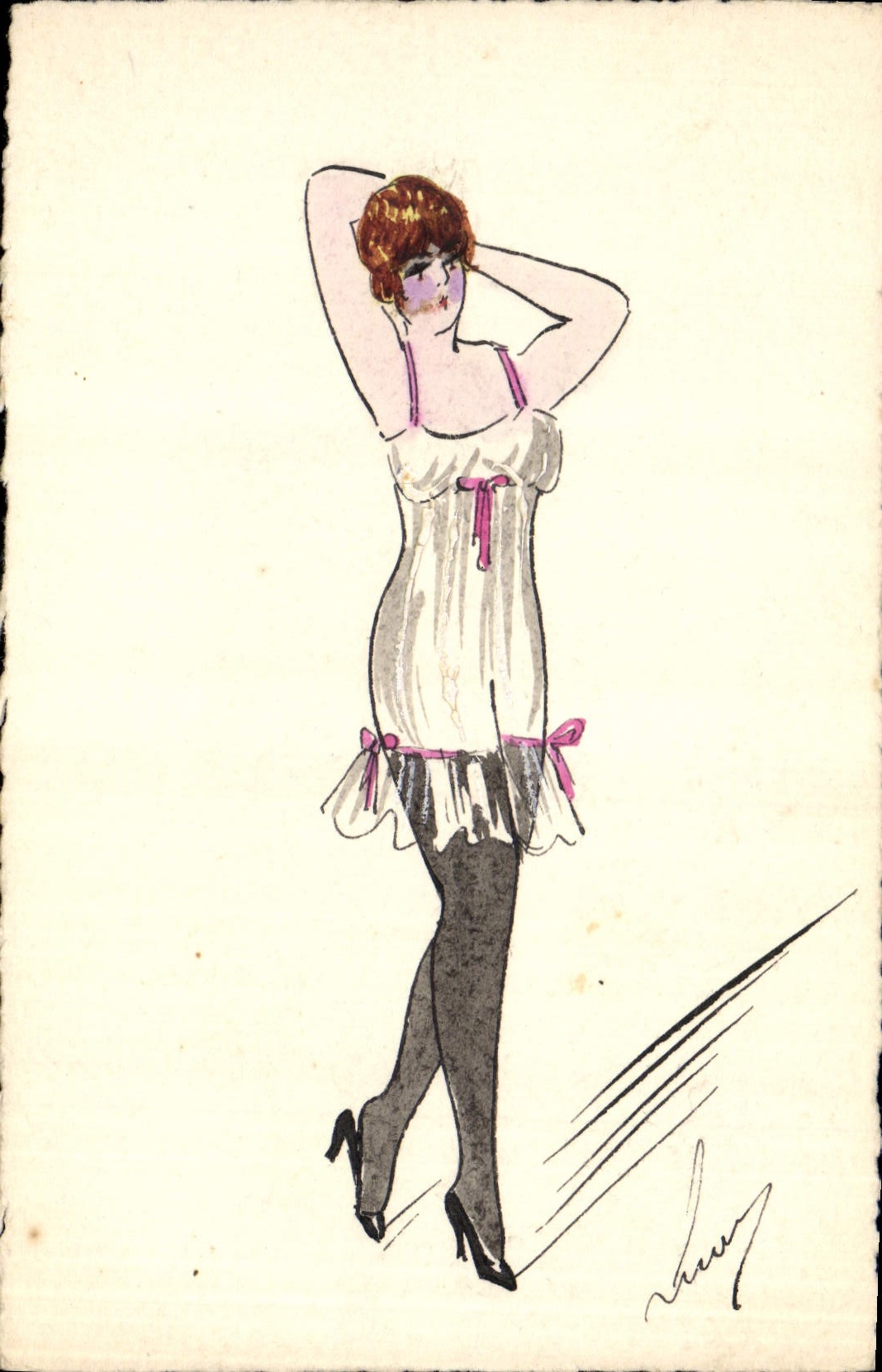 CPA Fantaisie (dessin a la main)  Femme 