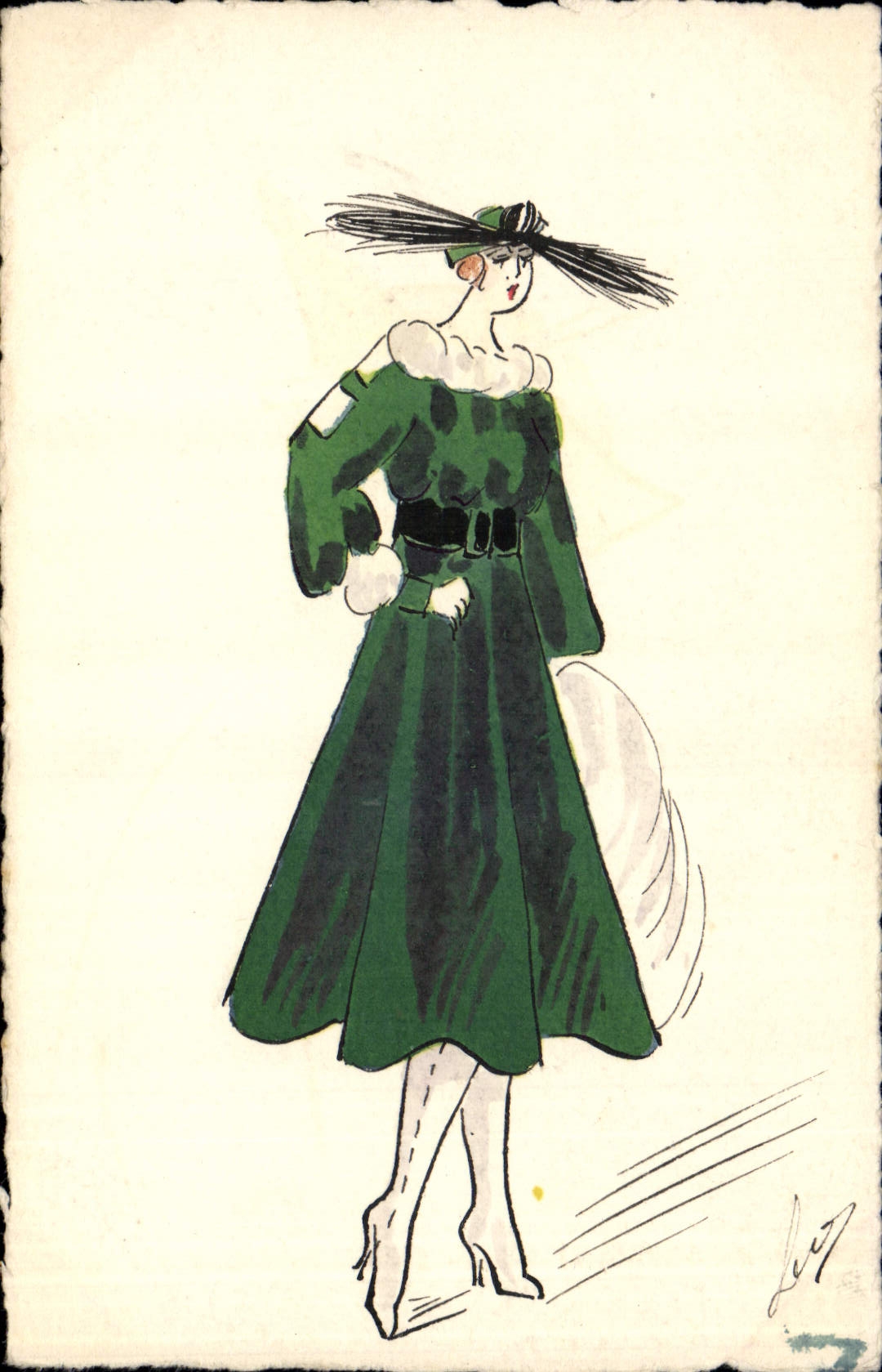 CPA Fantaisie (dessin a la main)  Femme 