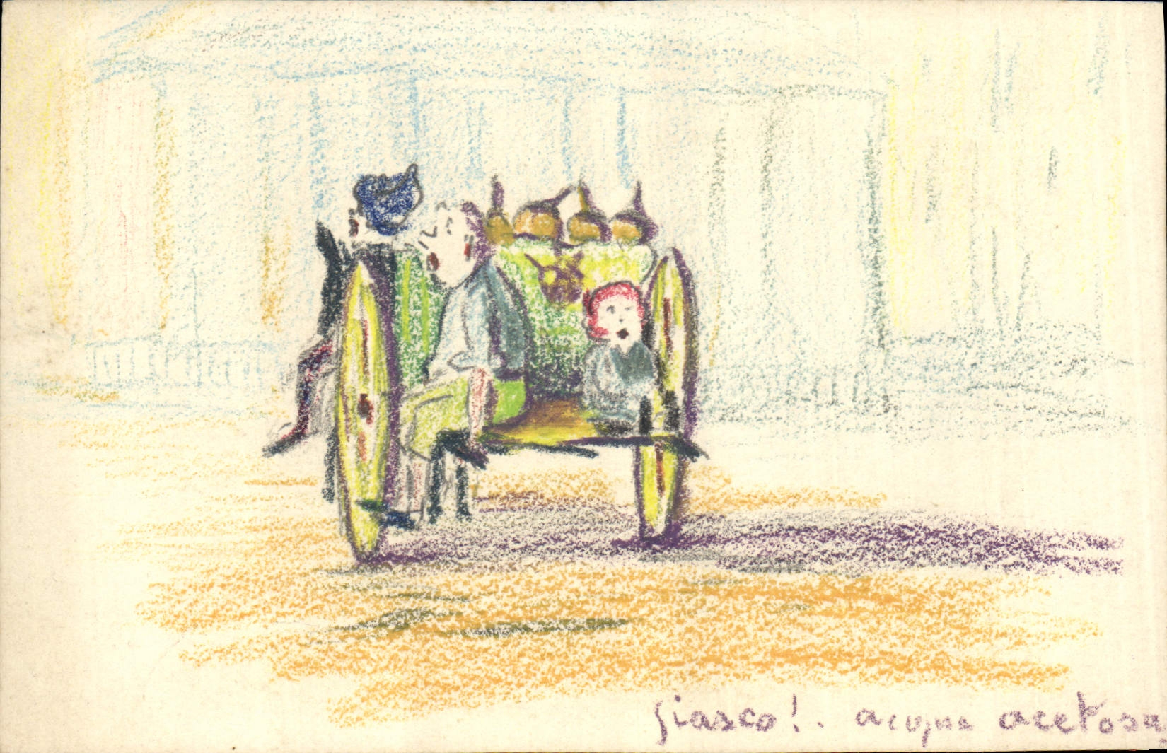 CPA Fantaisie (dessin a la main)  Enfants Chariot 