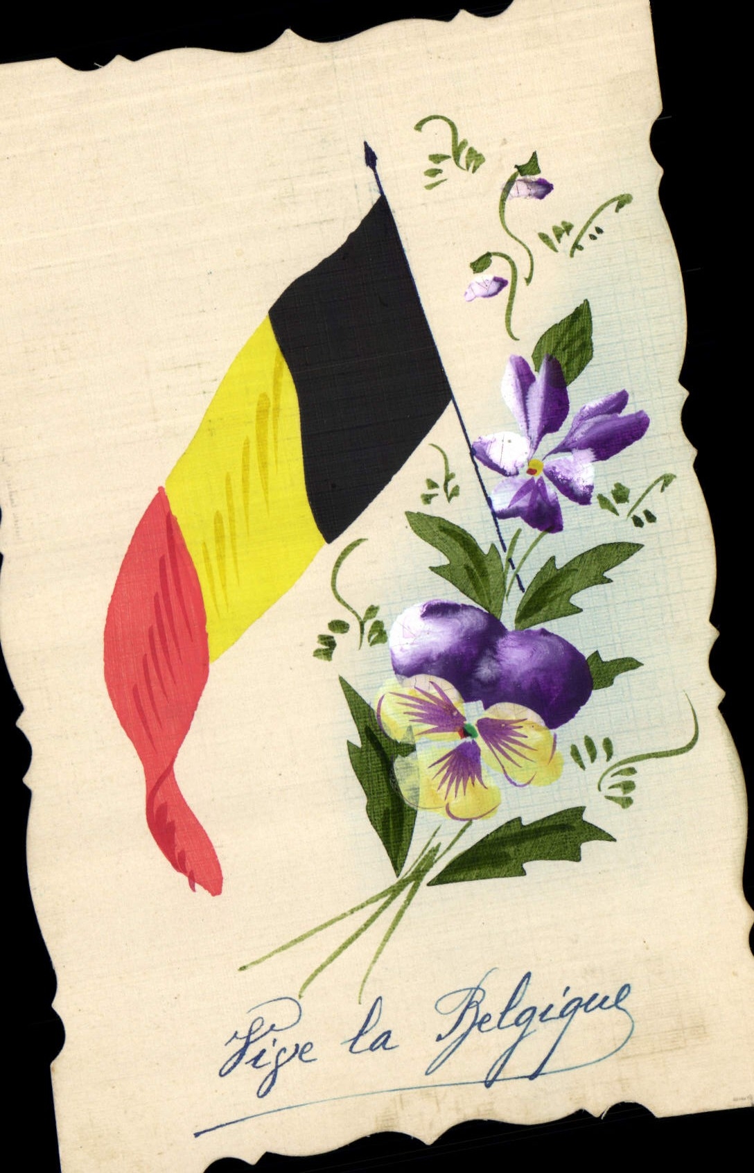 CPA Fantaisie (dessin a la main)  Fleurs Drapeau Belgique