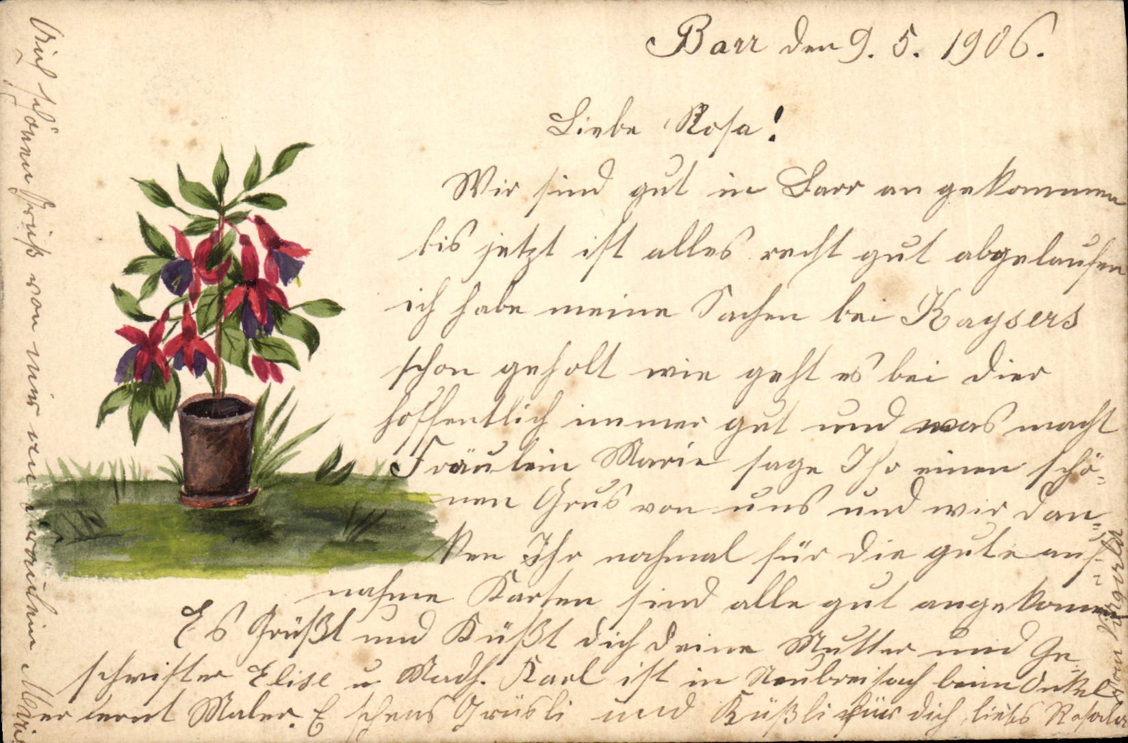 CPA Fantaisie (dessin a la main)  Fleurs 