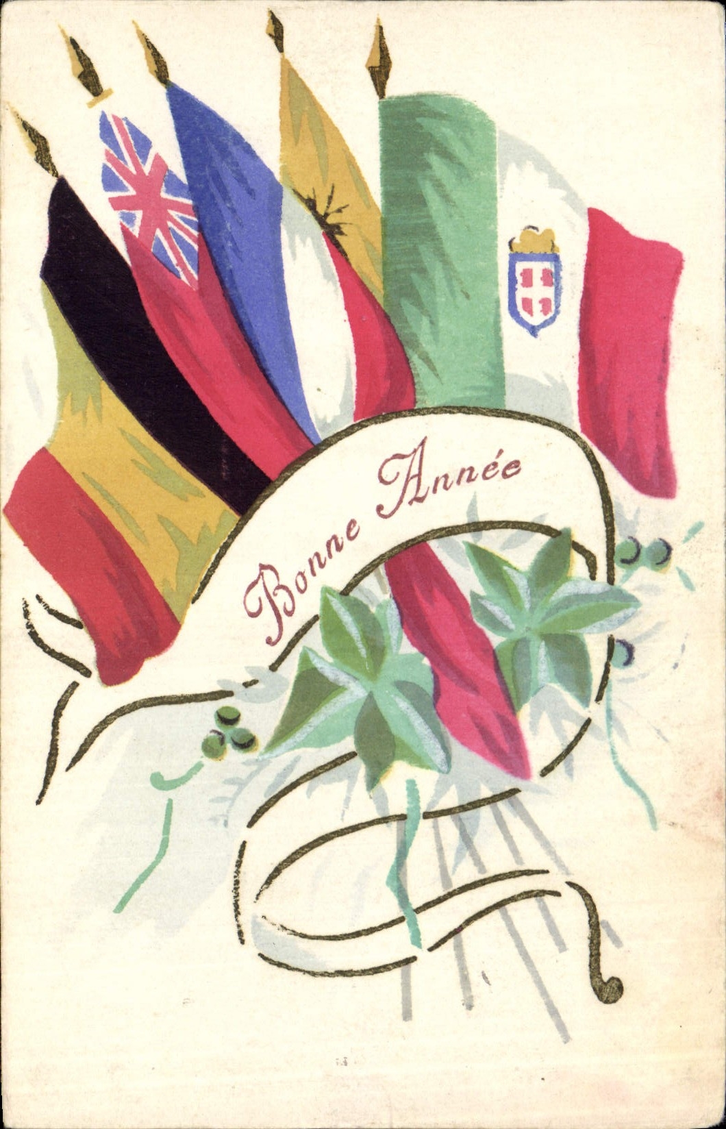 CPA Fantaisie (dessin a la main)  Fleurs Drapeaux