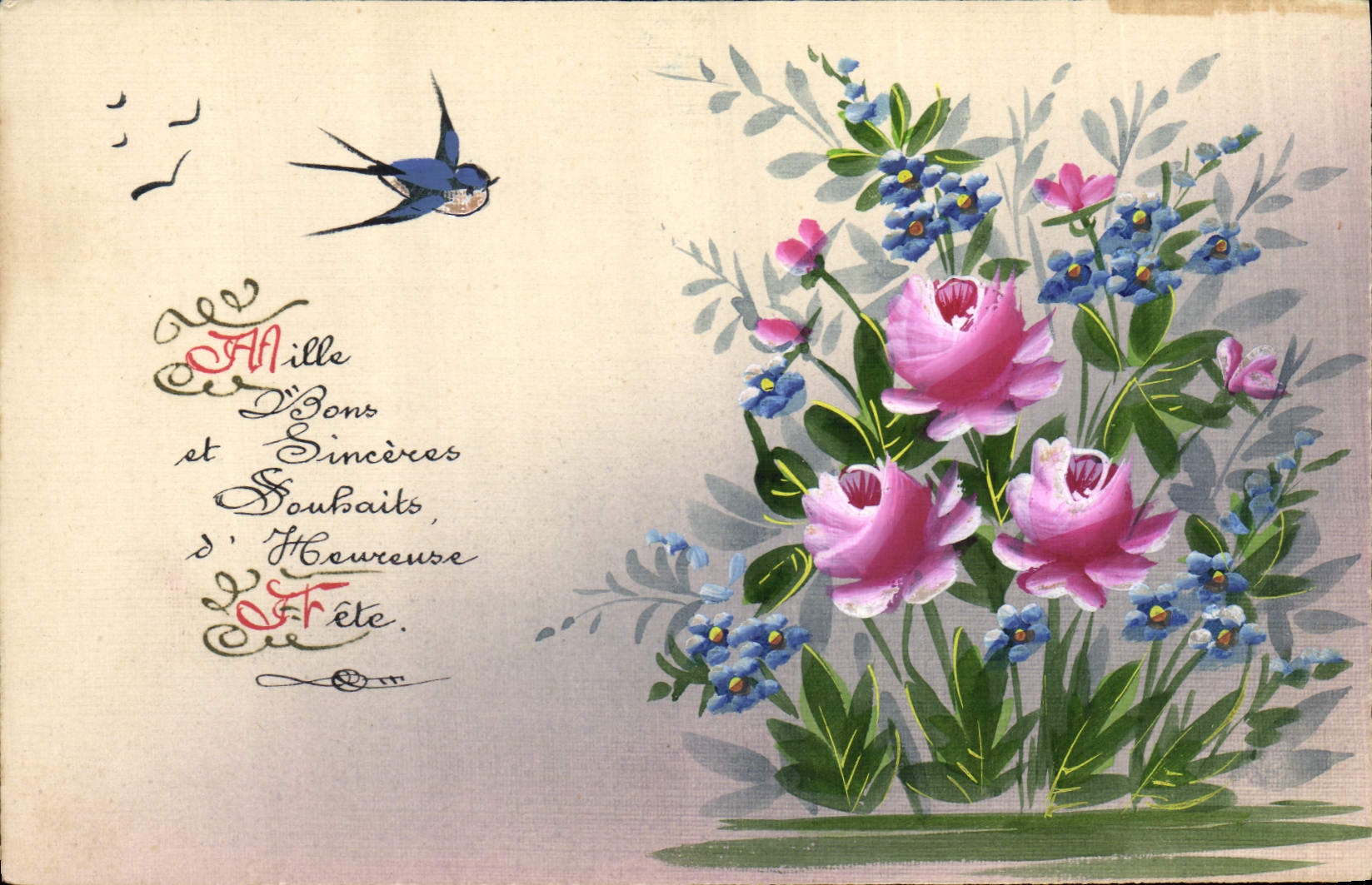 CPA Fantaisie (dessin a la main)  Fleurs 