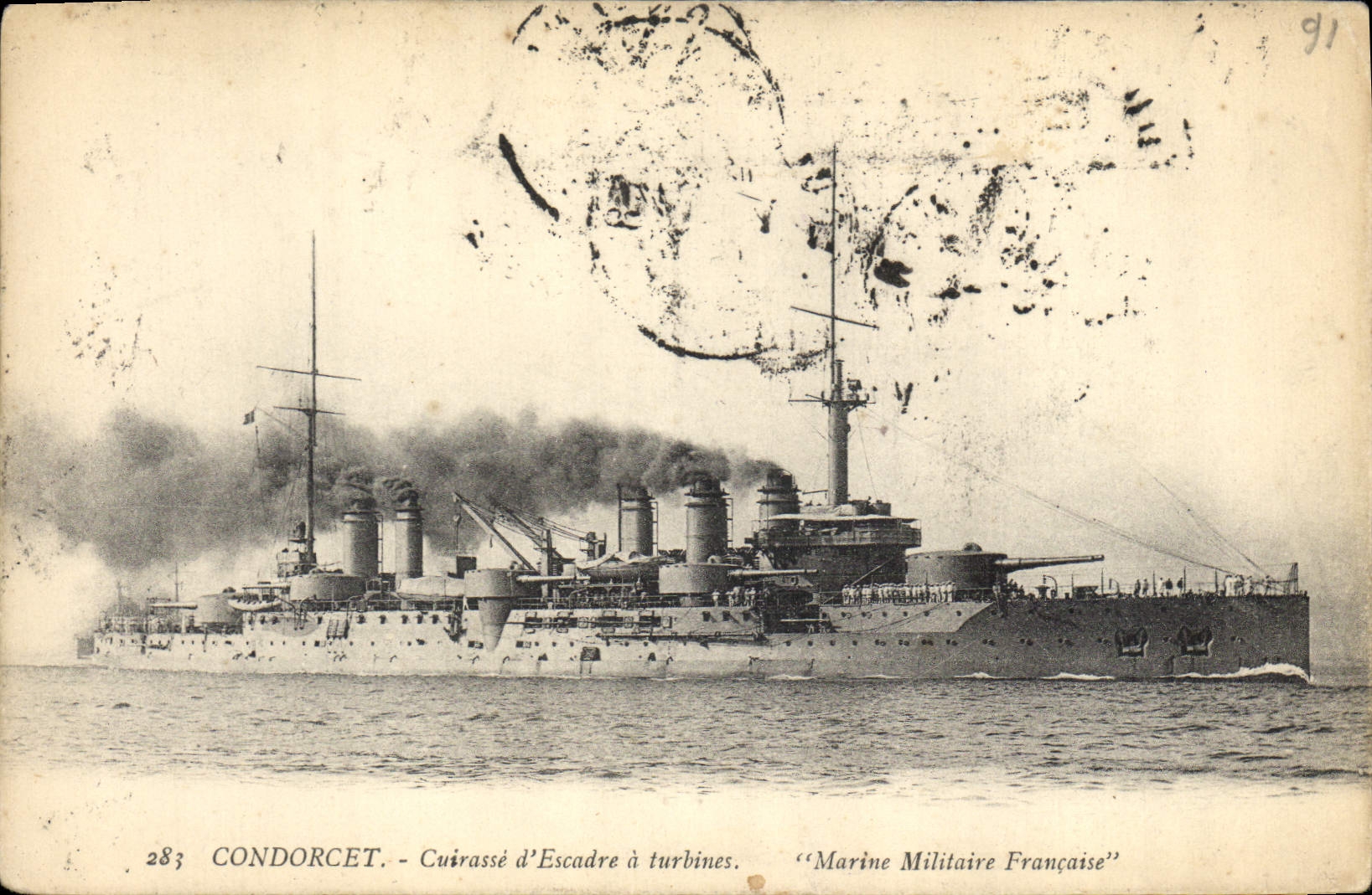 CPA Bateau de Guerre Condorcet Cuirasse d'escadre a turbines 
