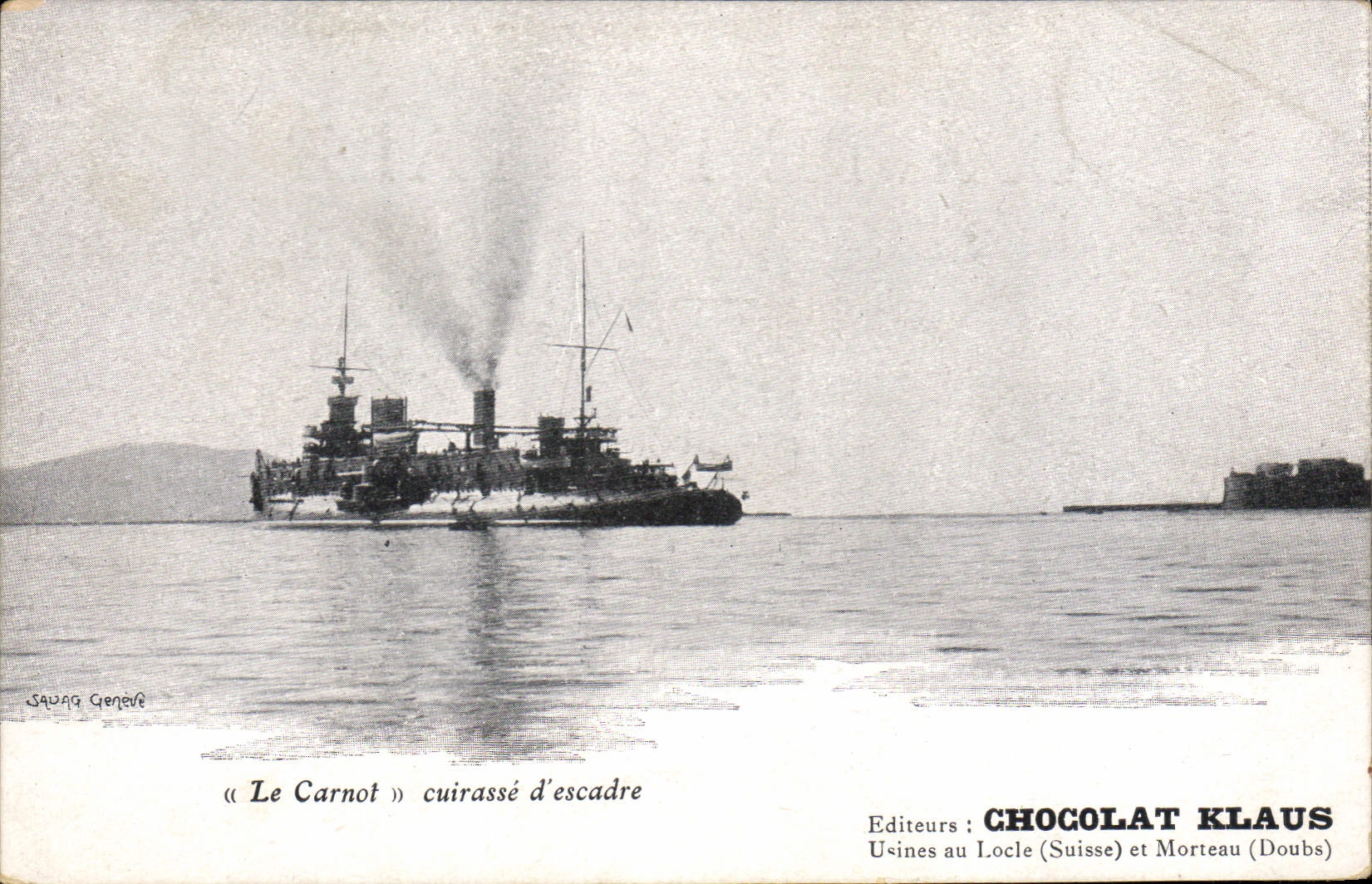 CPA Bateau de Guerre Le Carnot Cuirasse d'escadre Chocolat Klaus