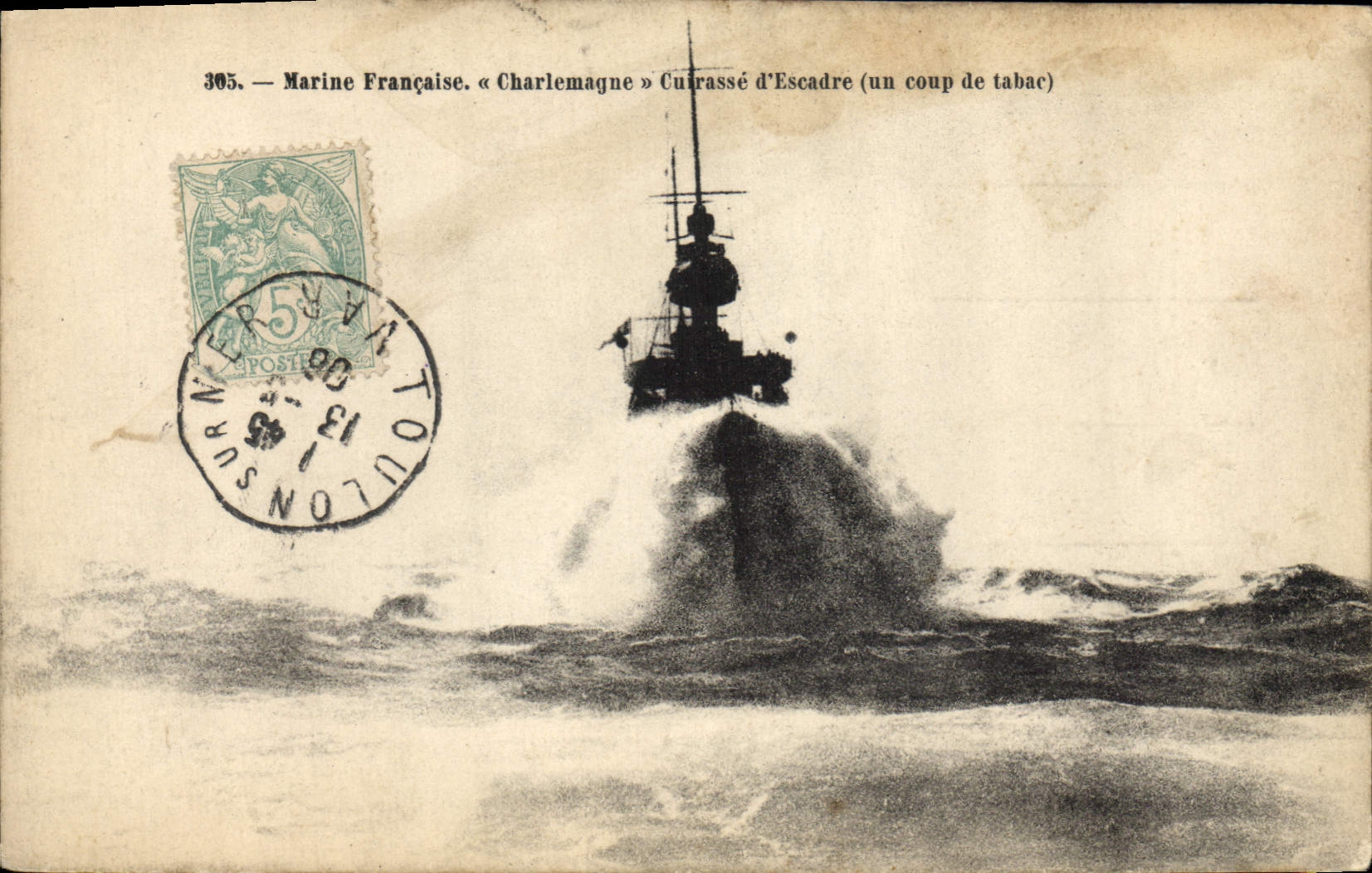 CPA Bateau de Guerre Charlemagne Cuirasse d'escadre un coup de tabac