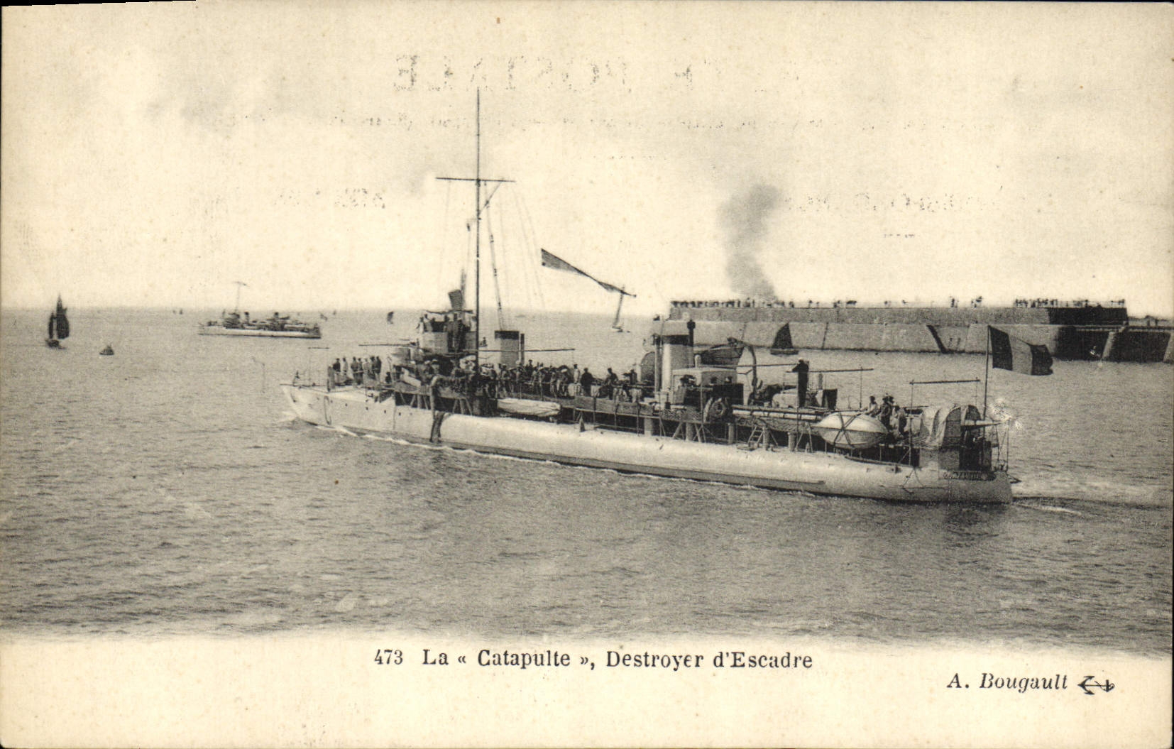CPA Bateau de Guerre Le catapulte Destroyer d'escadre