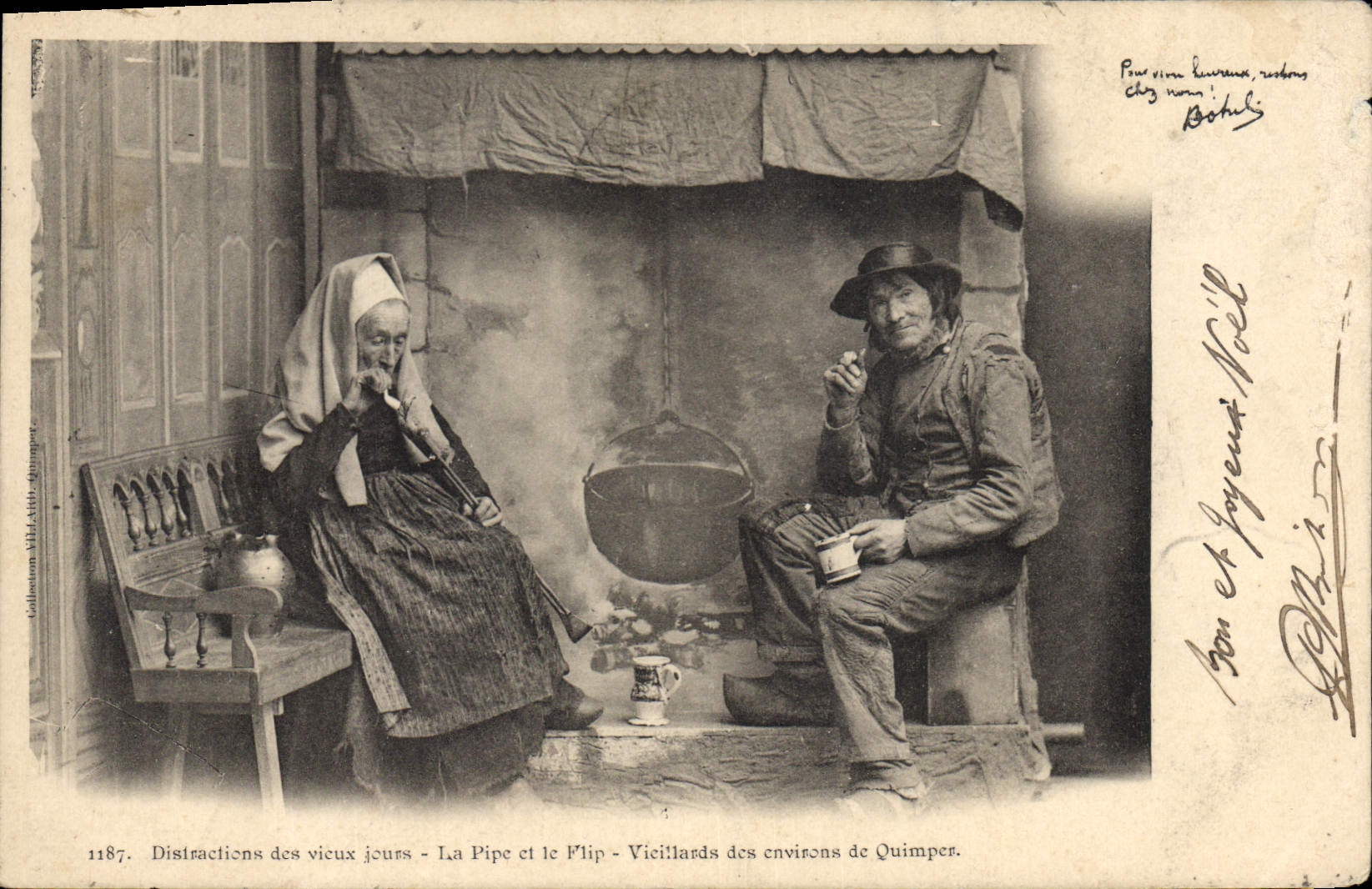 CPA Folklore Distractions des vieux jours La pipe et le Flip Vieillards des environs de Quimper 