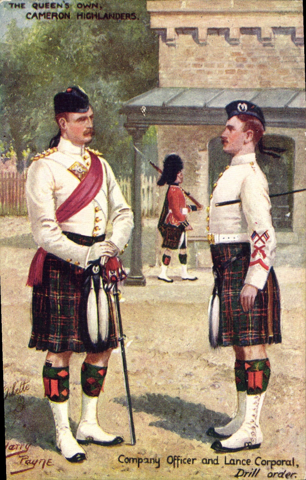 CPA Militaria The Queen's own Cameron Highlanders Company officer and Lance Caporal Drill order
