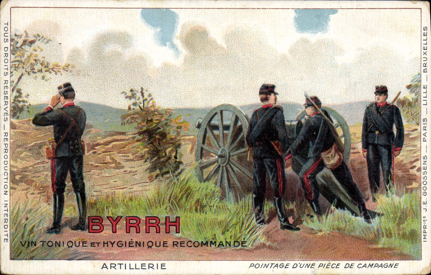 CPA Militaria Byrrh Vin tonique Artillerie Pointage d'une piece de campagne