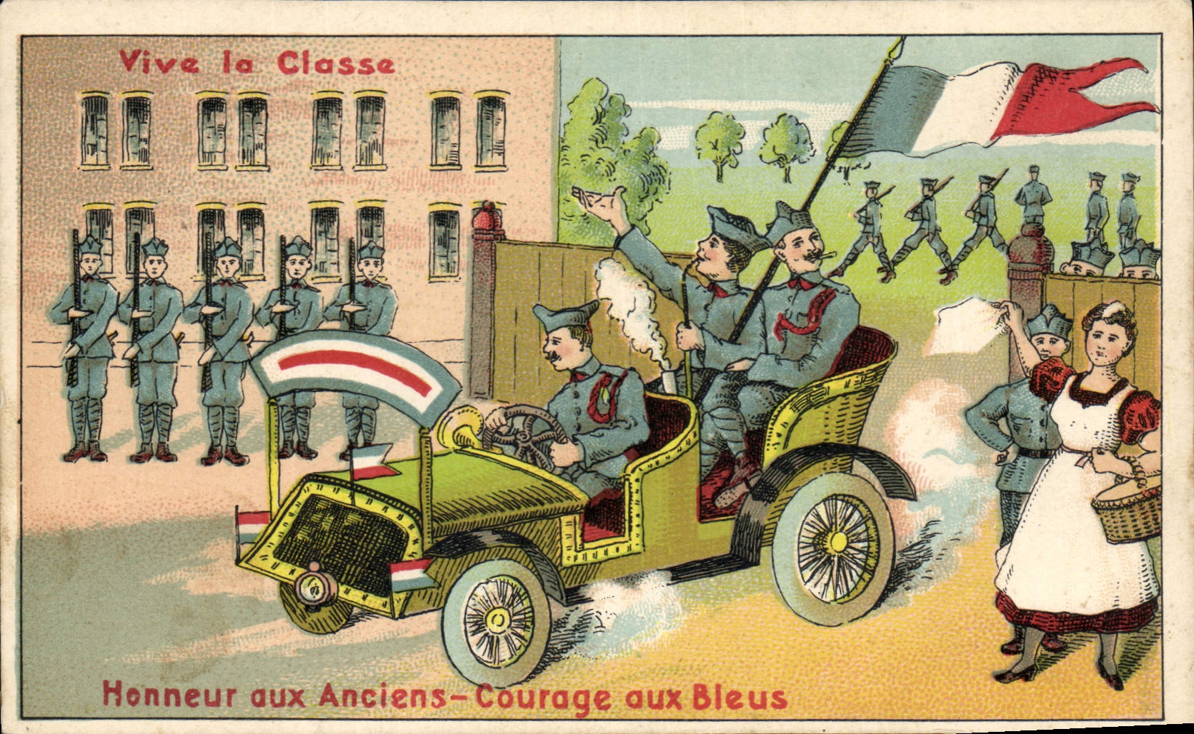 CPA Militaria Vive la classe Honneur aux Anciens Courage aux Bleus Automobile