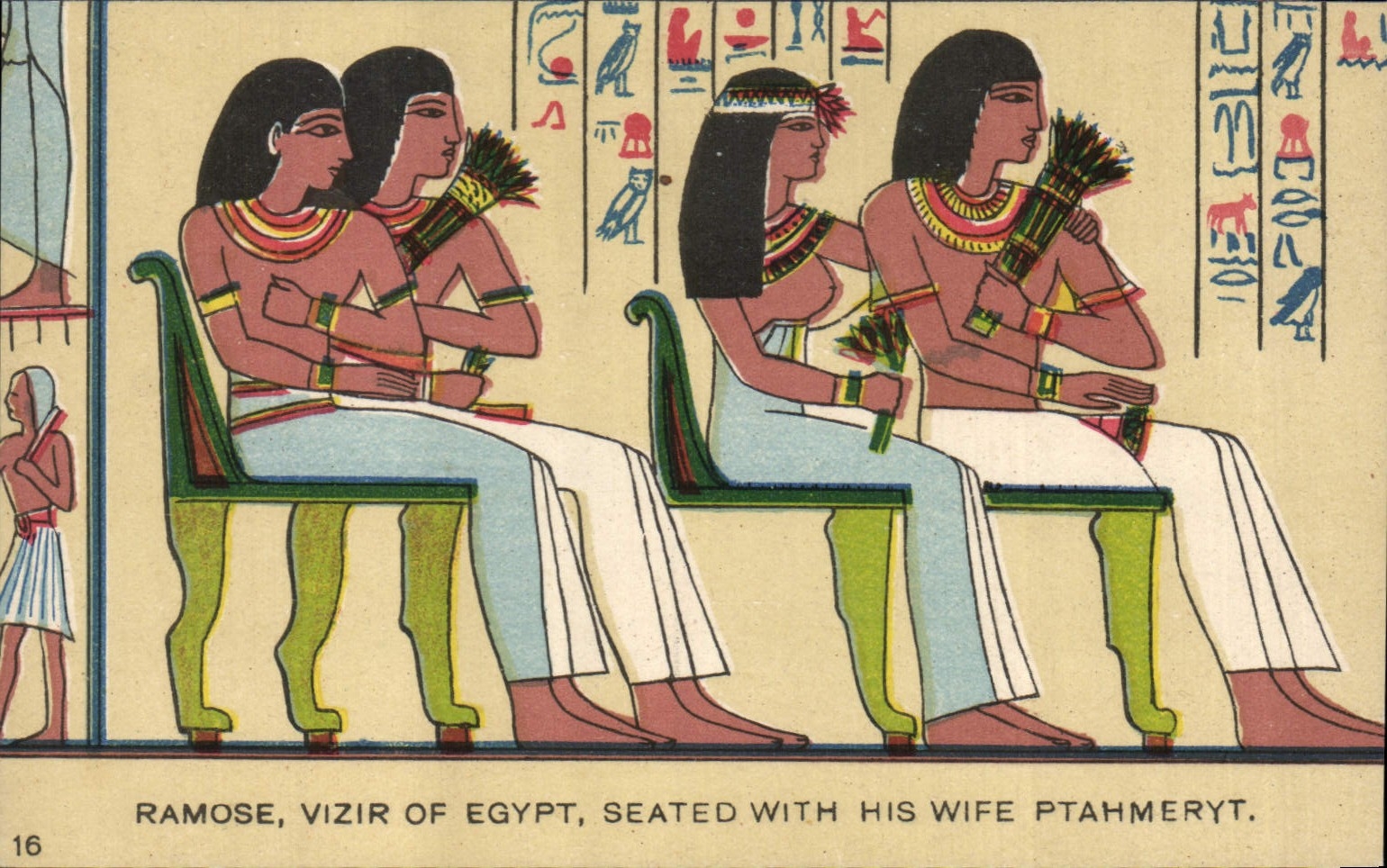 CPA Egypt Egypte Ramose Vizir of Egypt seated with his wife Ptahmeryt