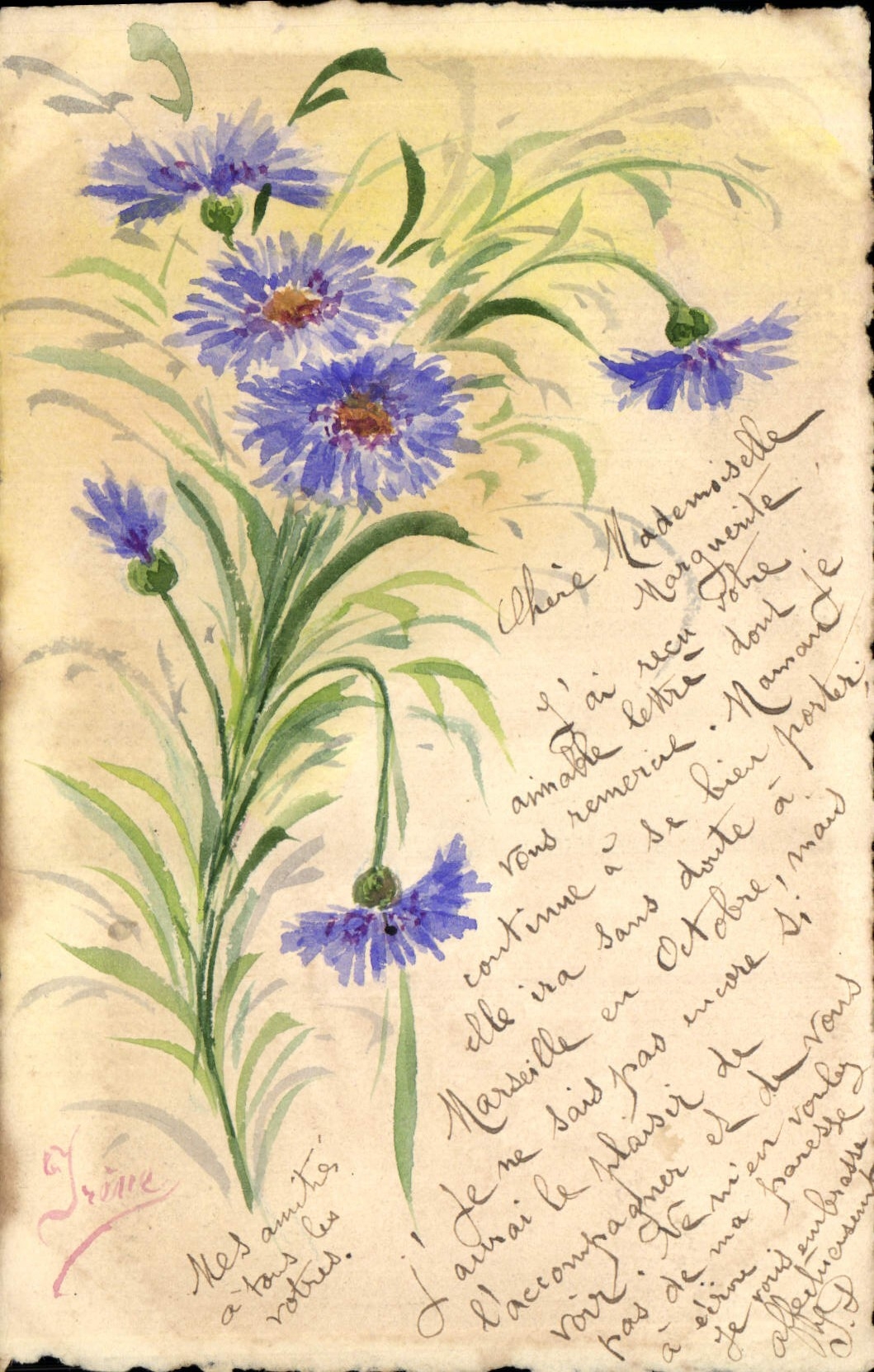 CPA Fantaisie (dessin a la main) Fleurs