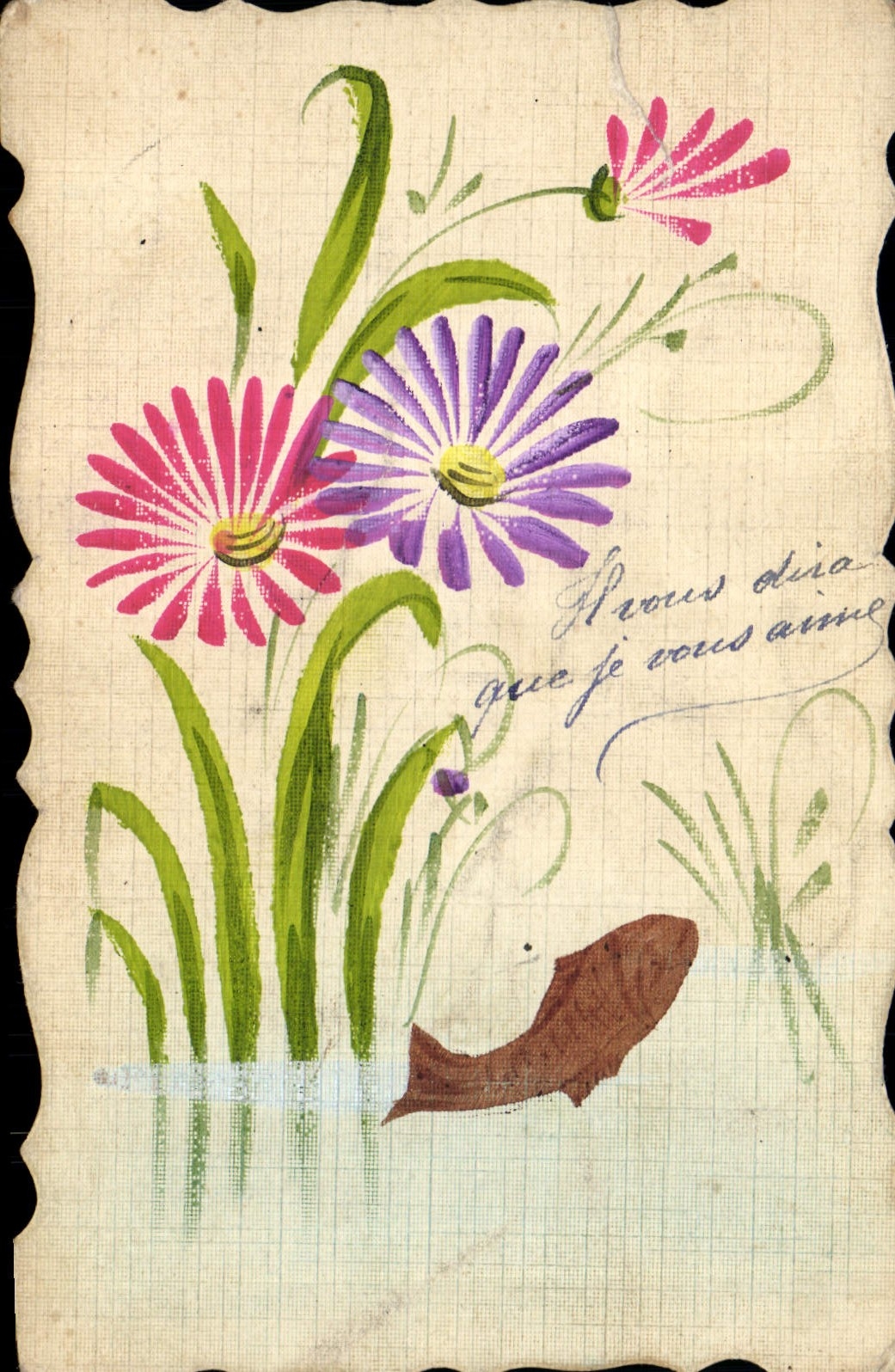 CPA Fantaisie (dessin a la main) Fleurs