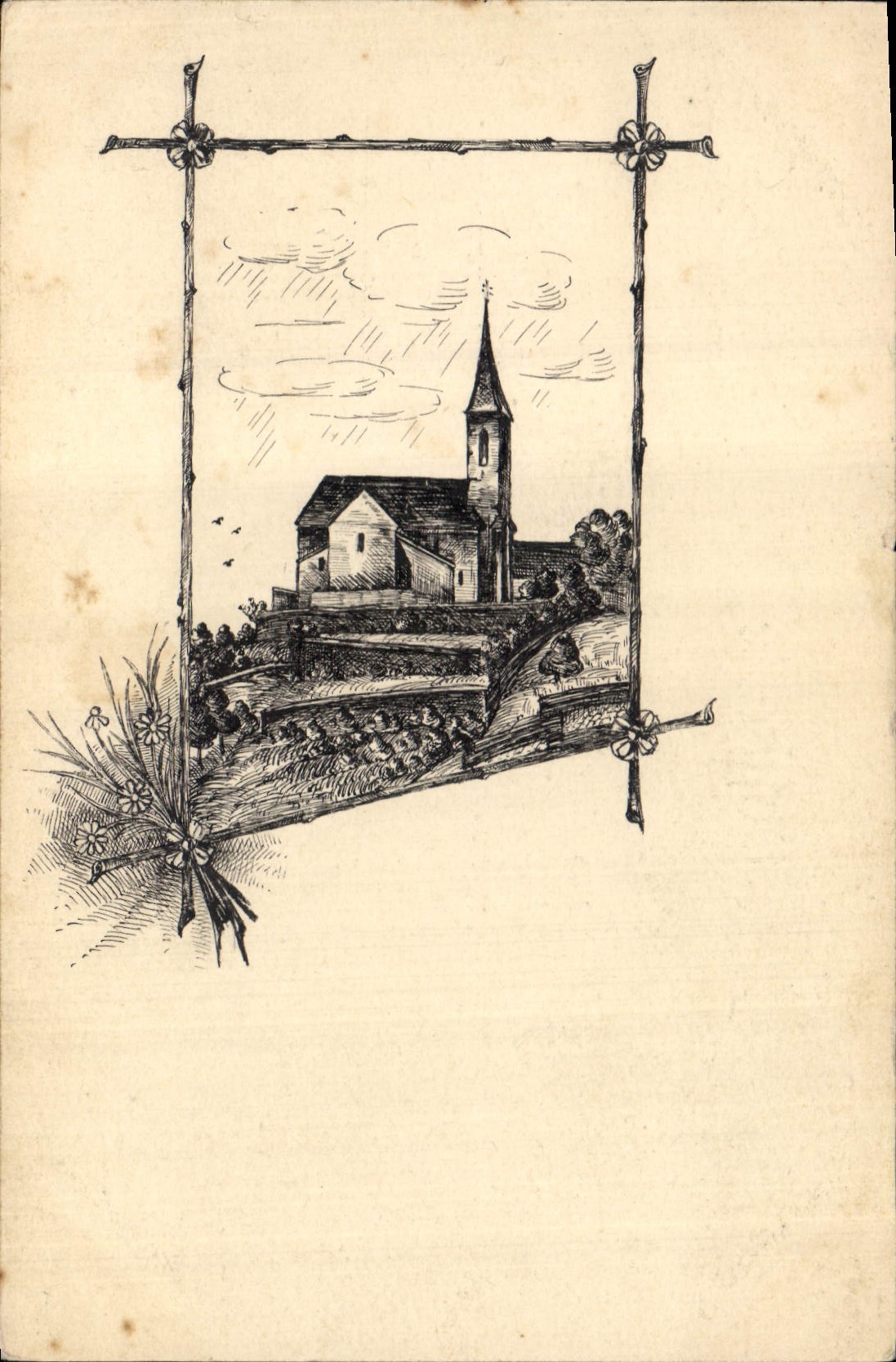 CPA Fantaisie (dessin a la main) Clocher  