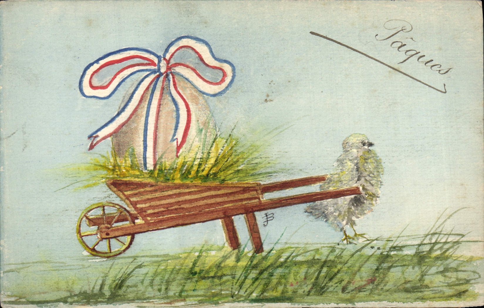 CPA Fantaisie (dessin a la main) Brouette Poussin  