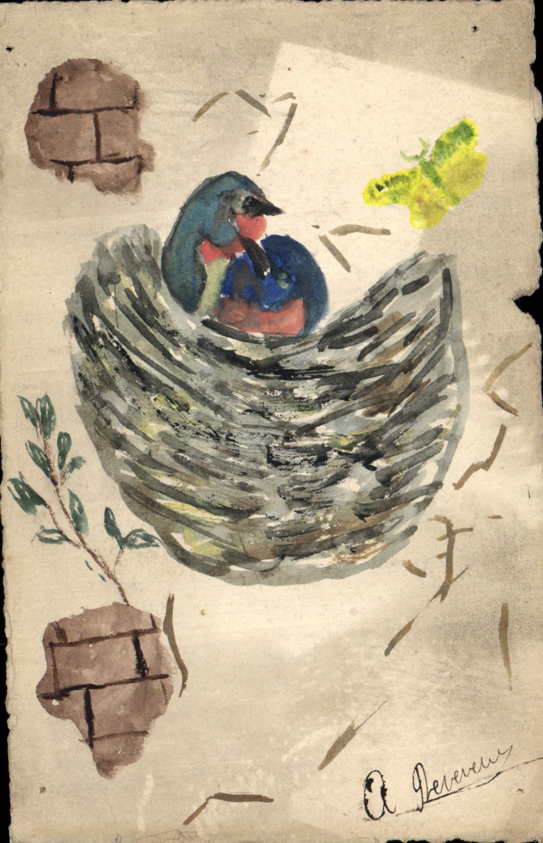 CPA Fantaisie (dessin a la main) Oiseaux  