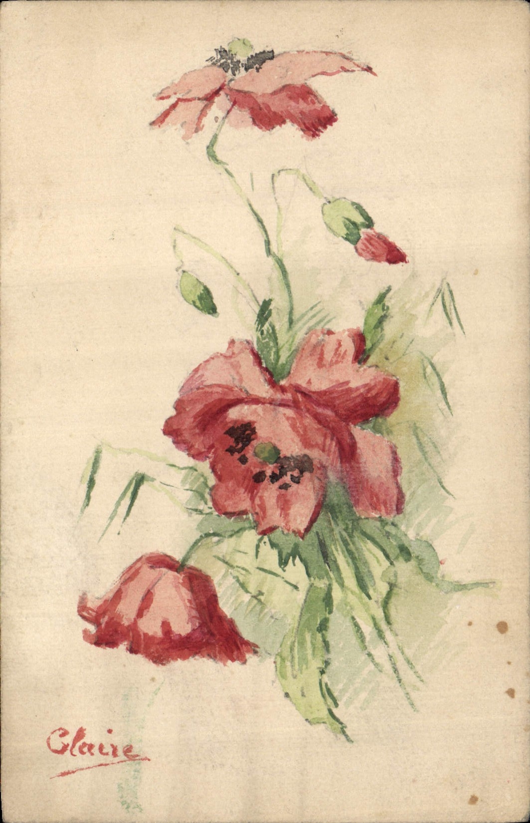 CPA Fantaisie (dessin a la main) Fleurs