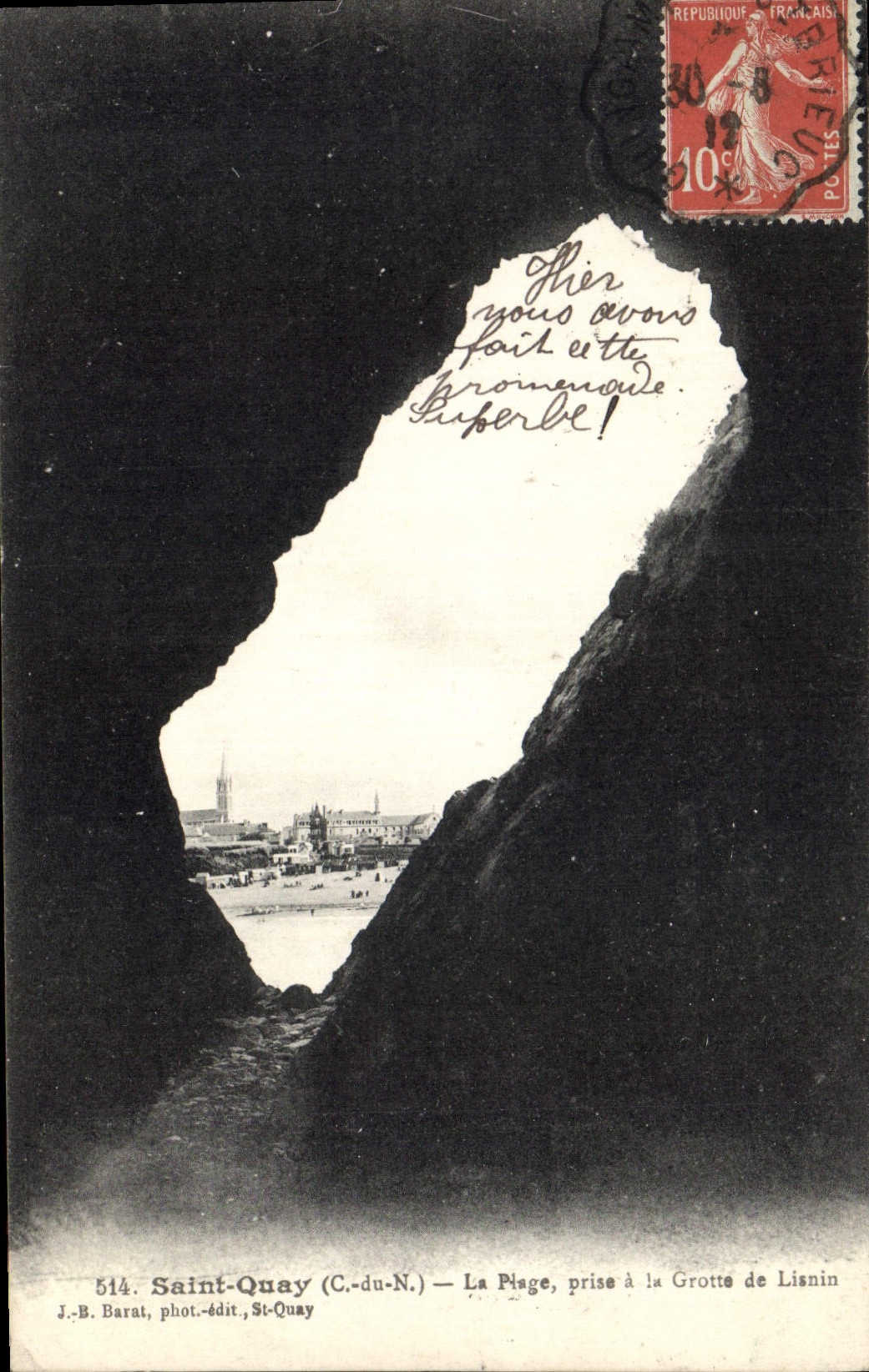 CPA Saint Quay La Piage prise a la Grotte de Lisnin 