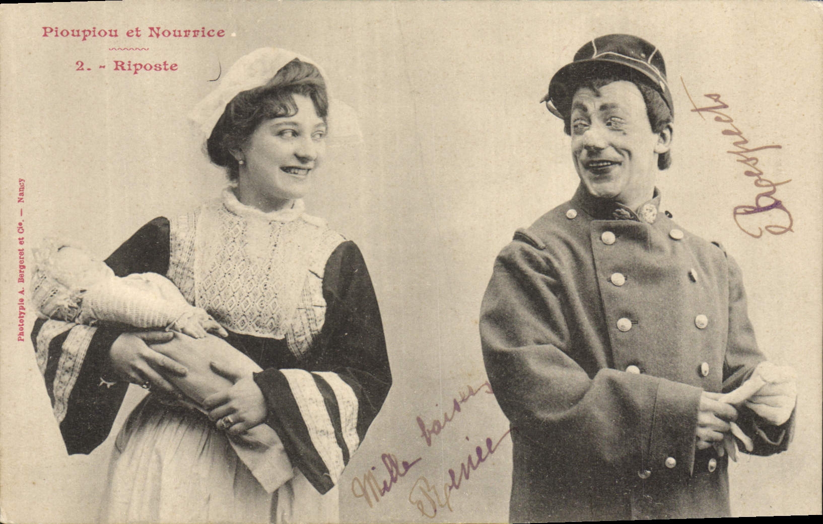 CPA Fantaisie Poupee Femme Militaria Pioupiou et Nourrice Riposte