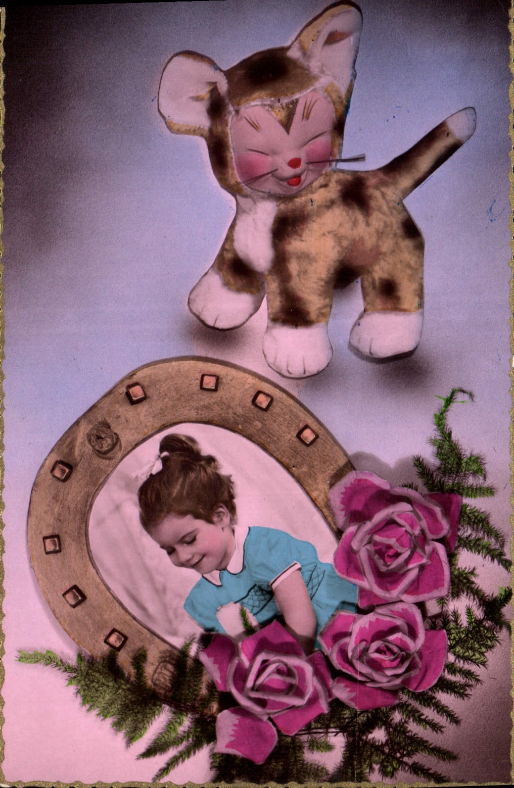 CPA Fantaisie Poupee Enfant Fer a cheval 