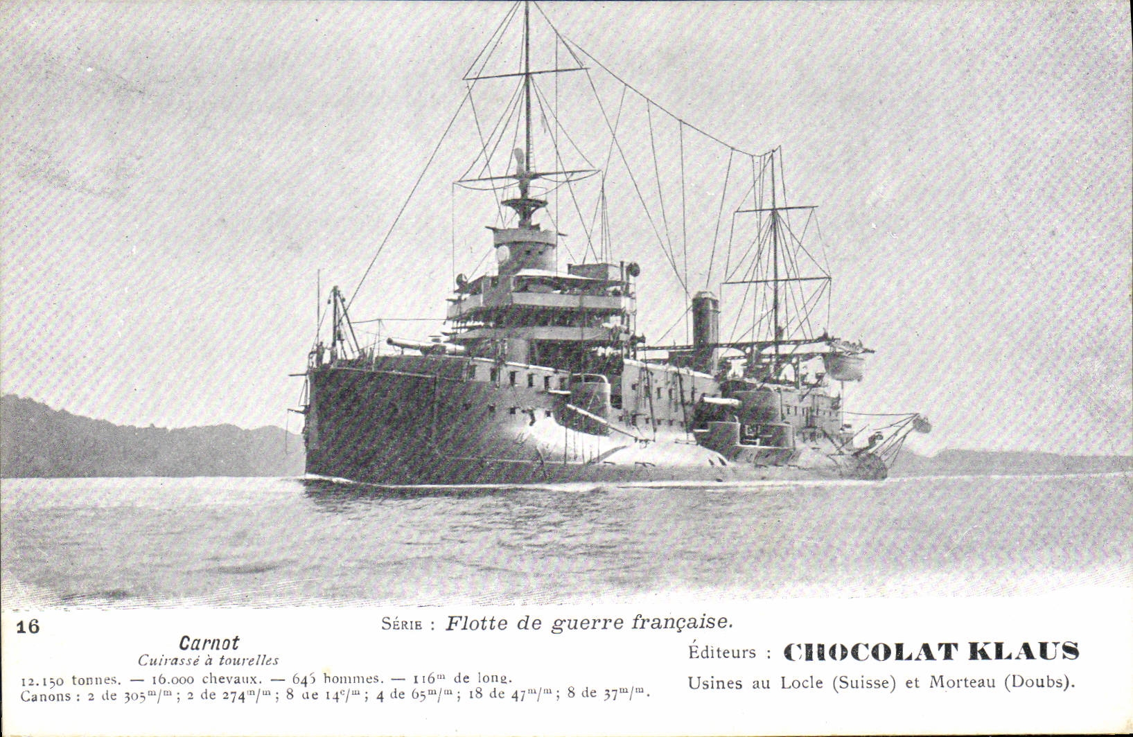 CPA Bateau de GuerreCarnot Cuirasse a tourelles Flotte de guerre francaise Chocolat Klaus
