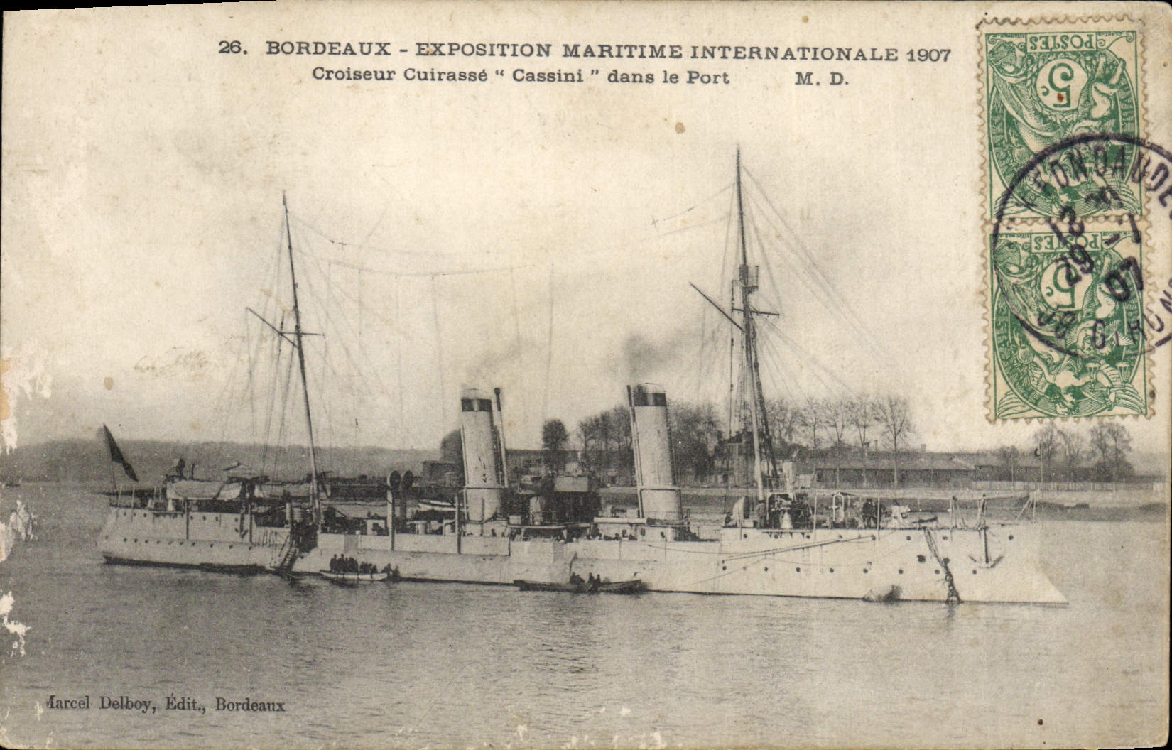 CPA Bateau de GuerreBordeaux Exposition maritime internationale 1907 Croiseur Cuirasse Cassini dans 