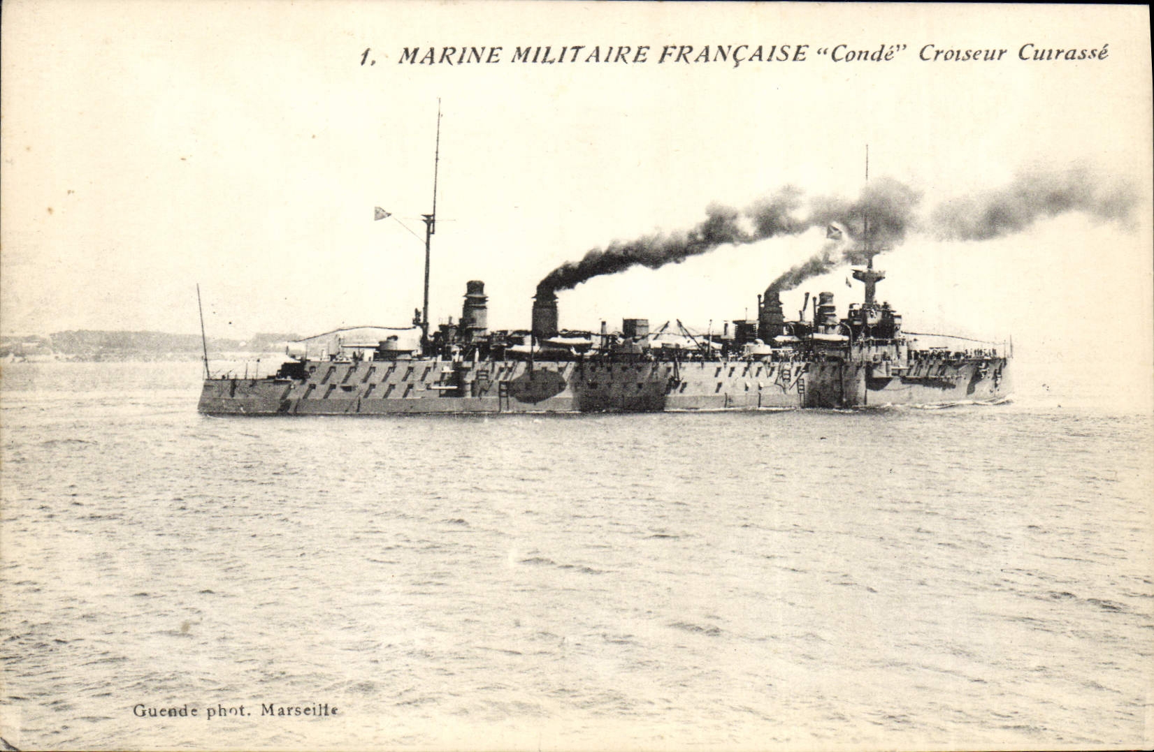 CPA Bateau de GuerreMarine Militaire Francaise Conde Croiseur Cuirasse Photo au dos Diego Diego Suar