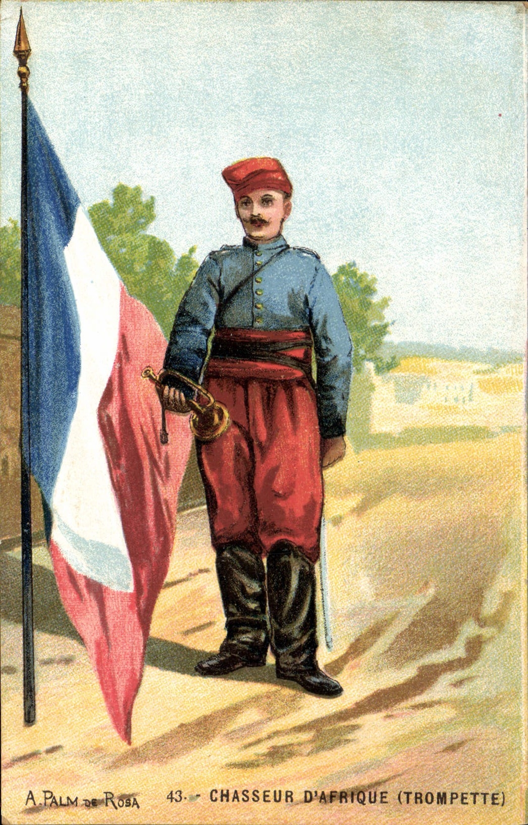 CPA Militaria A Palm de Rosa Chasseur d'Afrique (Trompette)
