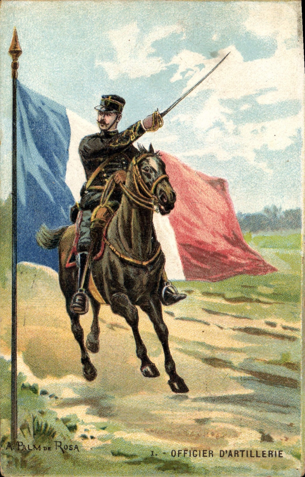 CPA Militaria A Palm de Rosa Officier d'artillerie 