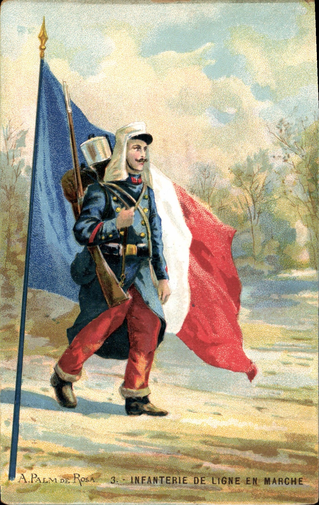 CPA Militaria A Palm de Rosa Infanterie de ligne en marche 