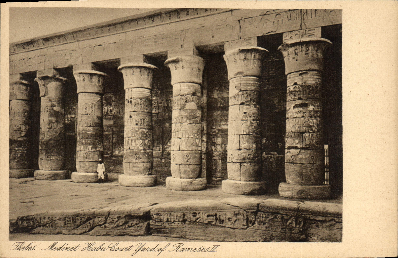 CPA Egypt Egypte Thebes Medinet Habu Court Yard of Ramses II