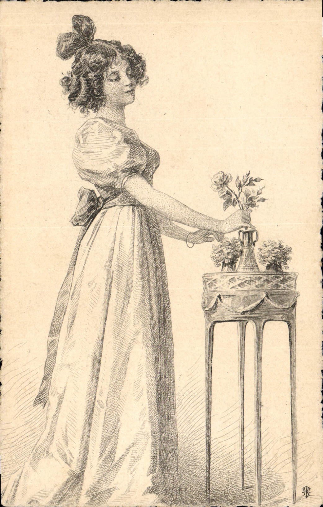 CPA Fantaisie (dessin a la main) Femme