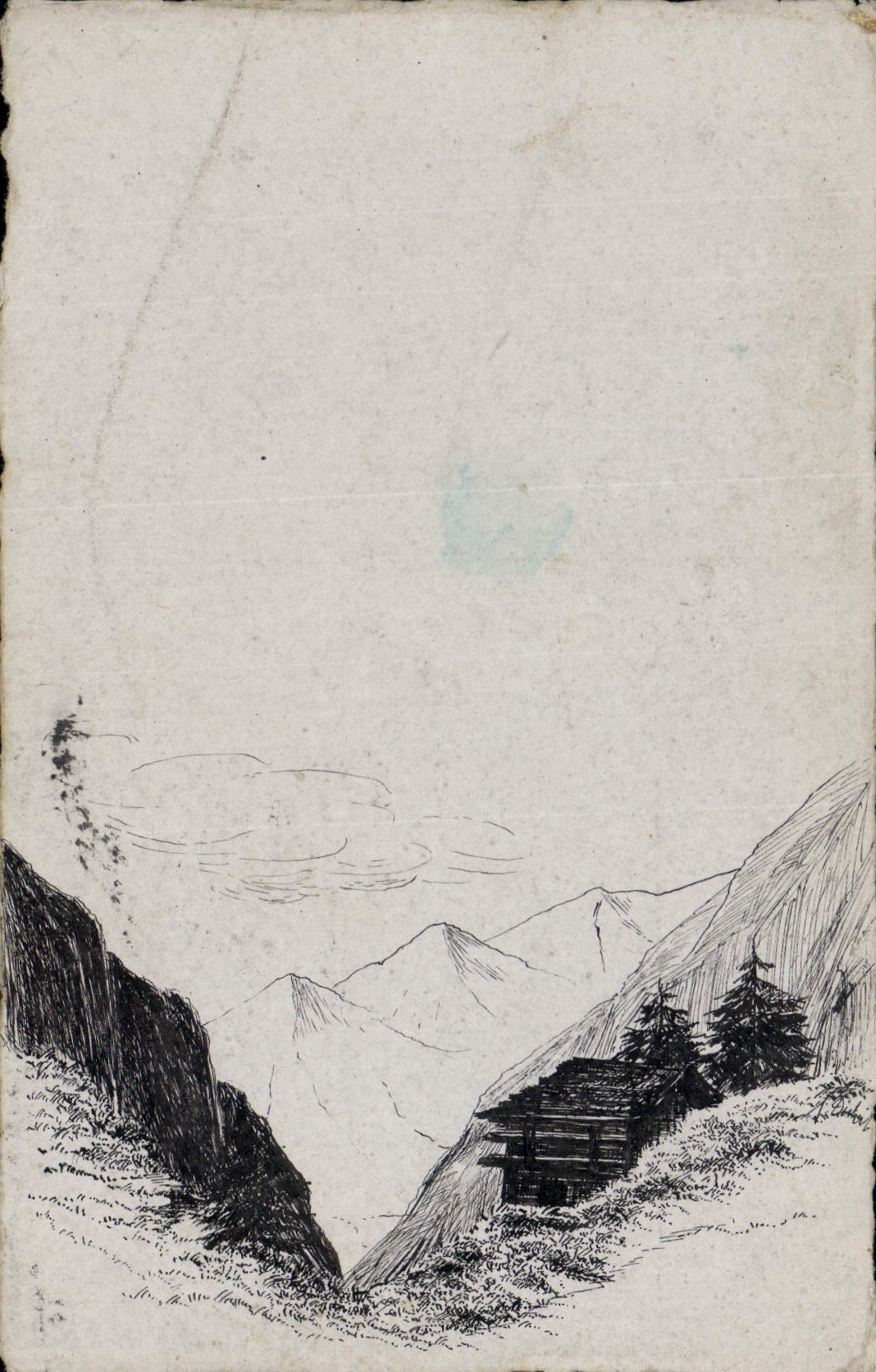 CPA Fantaisie (dessin a la main) Montagne