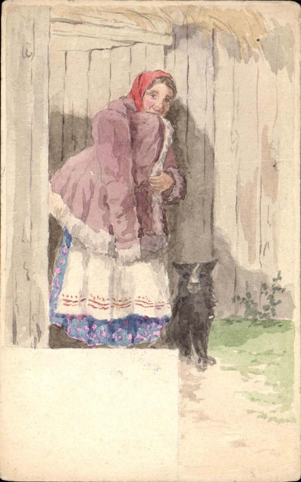 CPA Fantaisie (dessin a la main) Femme Chien