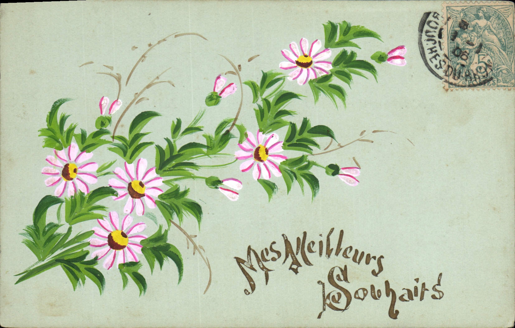 CPA Fantaisie (dessin a la main) Fleurs