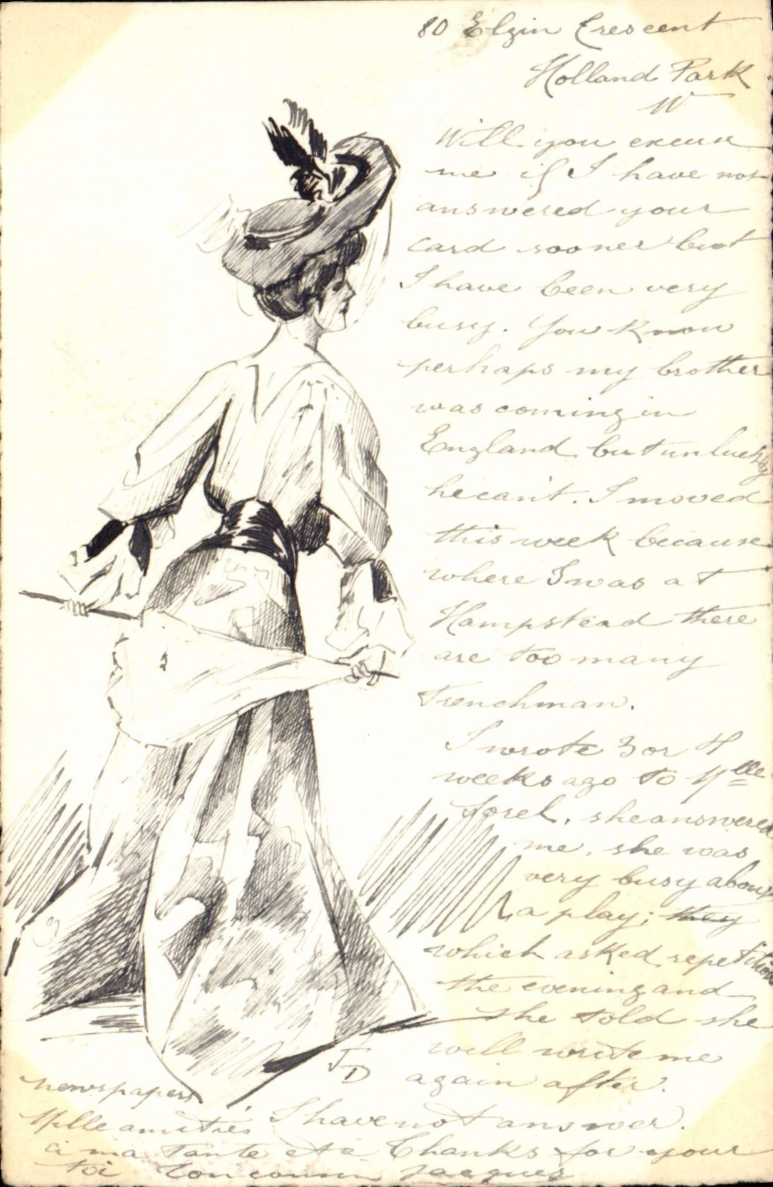 CPA Fantaisie (dessin a la main) Femme Ombrelle