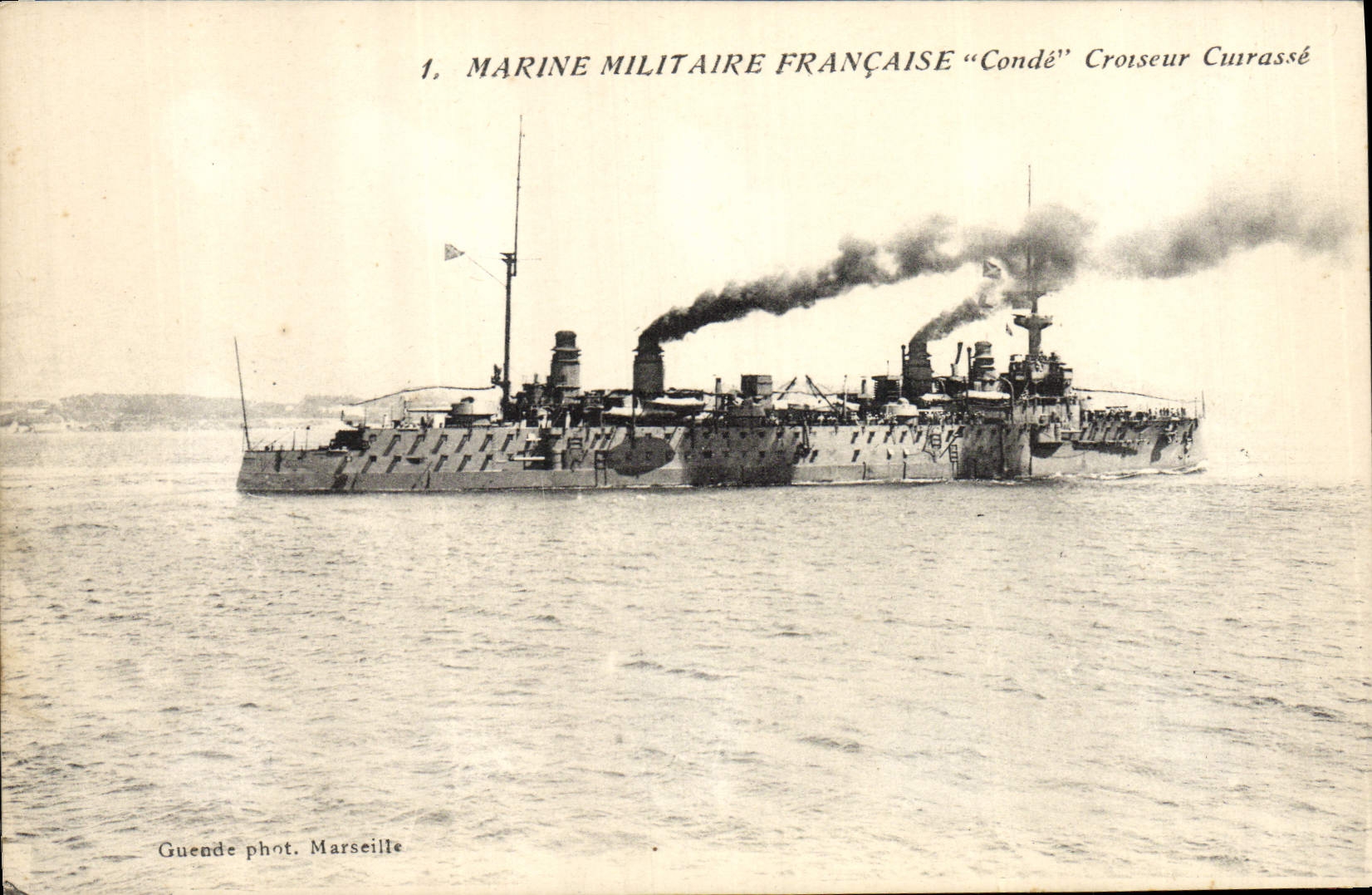 CPA Bateau de Guerre Marine Militaire Francaise Conde croiseur cuirasse Photo au dos soldats colonia