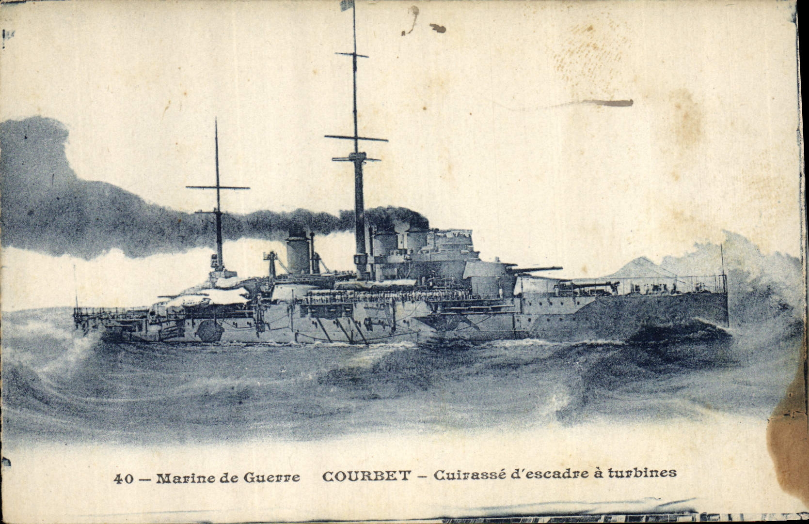 CPA Bateau de Guerre Marine de Guerre Courbet Cuirasse d'escadre a turbines 