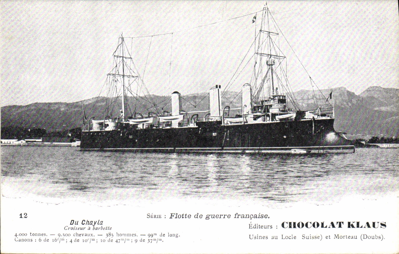CPA Bateau de Guerre Flotte de guerre francaise Du Chayla Croiseur a barbette Chocolat Klaus 