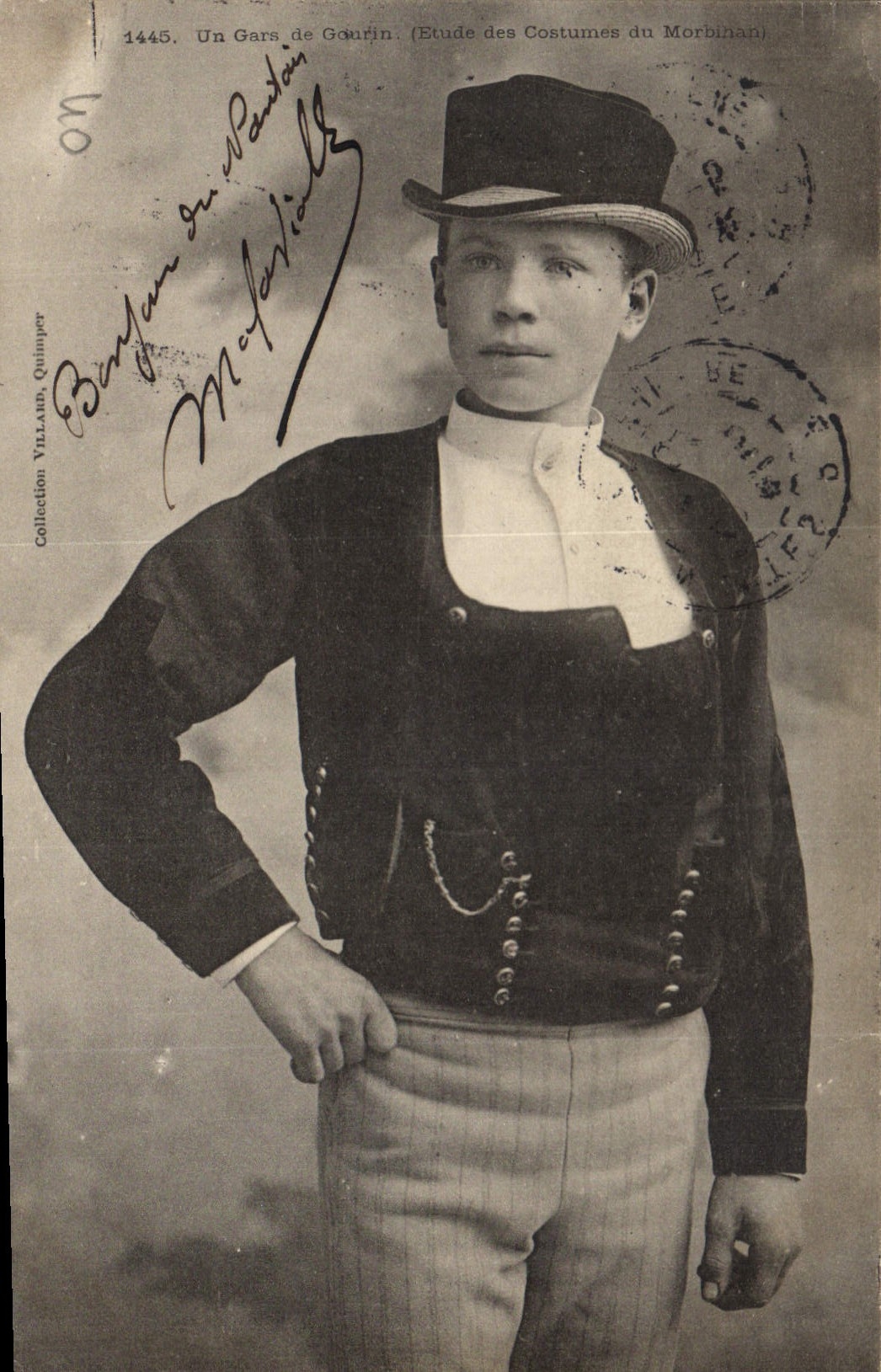 CPA Folklore Un gars de Gourin (Etude des Costumes du Morbihan) 