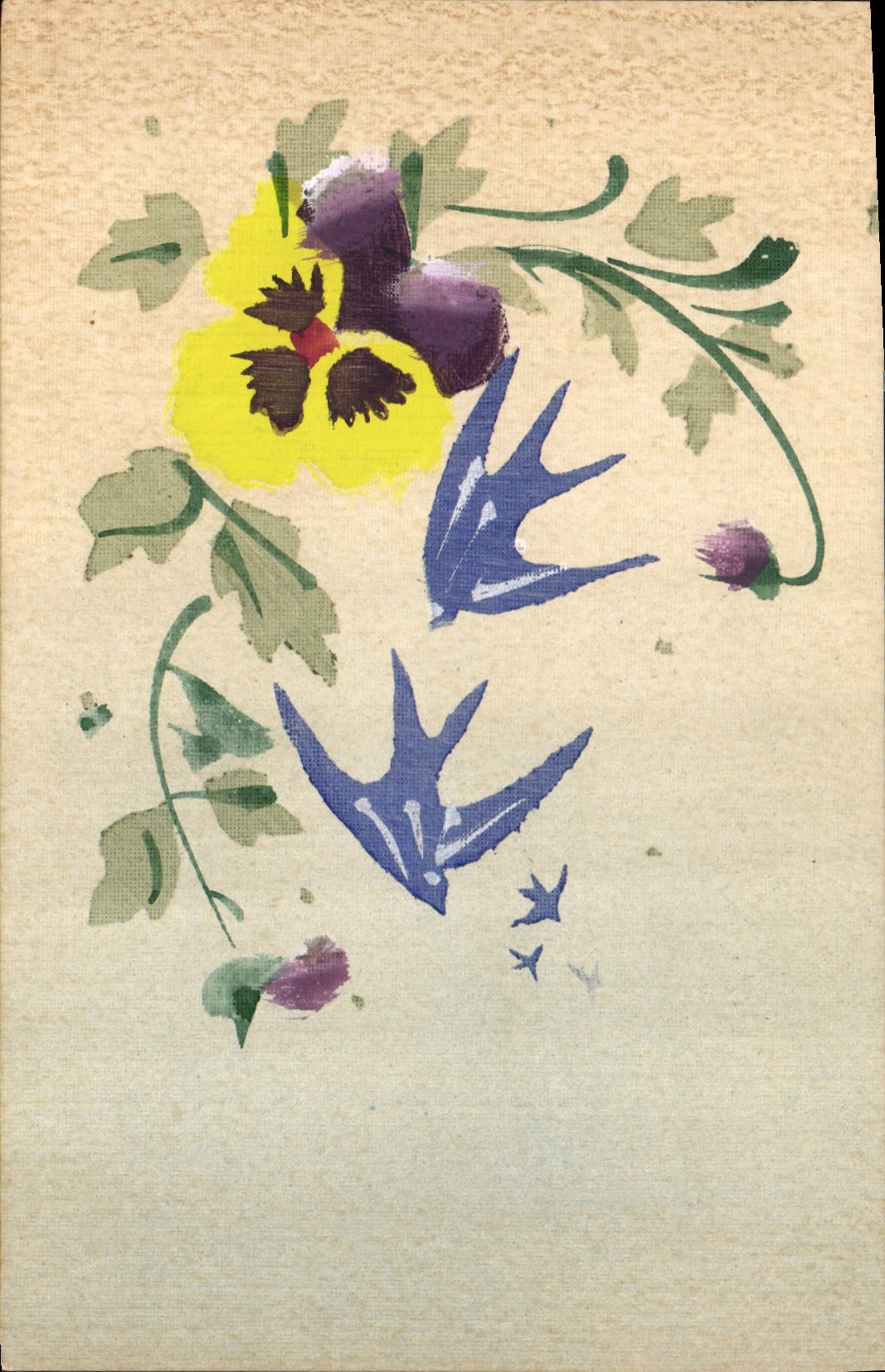 CPA Fantaisie (dessin a la main ) Fleurs Hirondelles