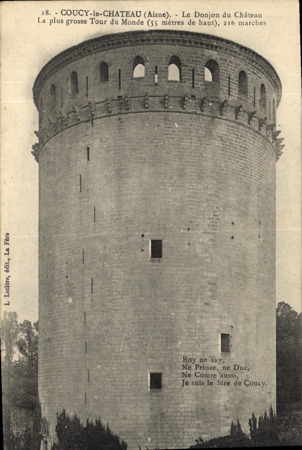 CPA Coucy le Chateau (Aisne) Le Donjon du Chateau La plus grosse Tour du Monde (55 metres de haut) 2