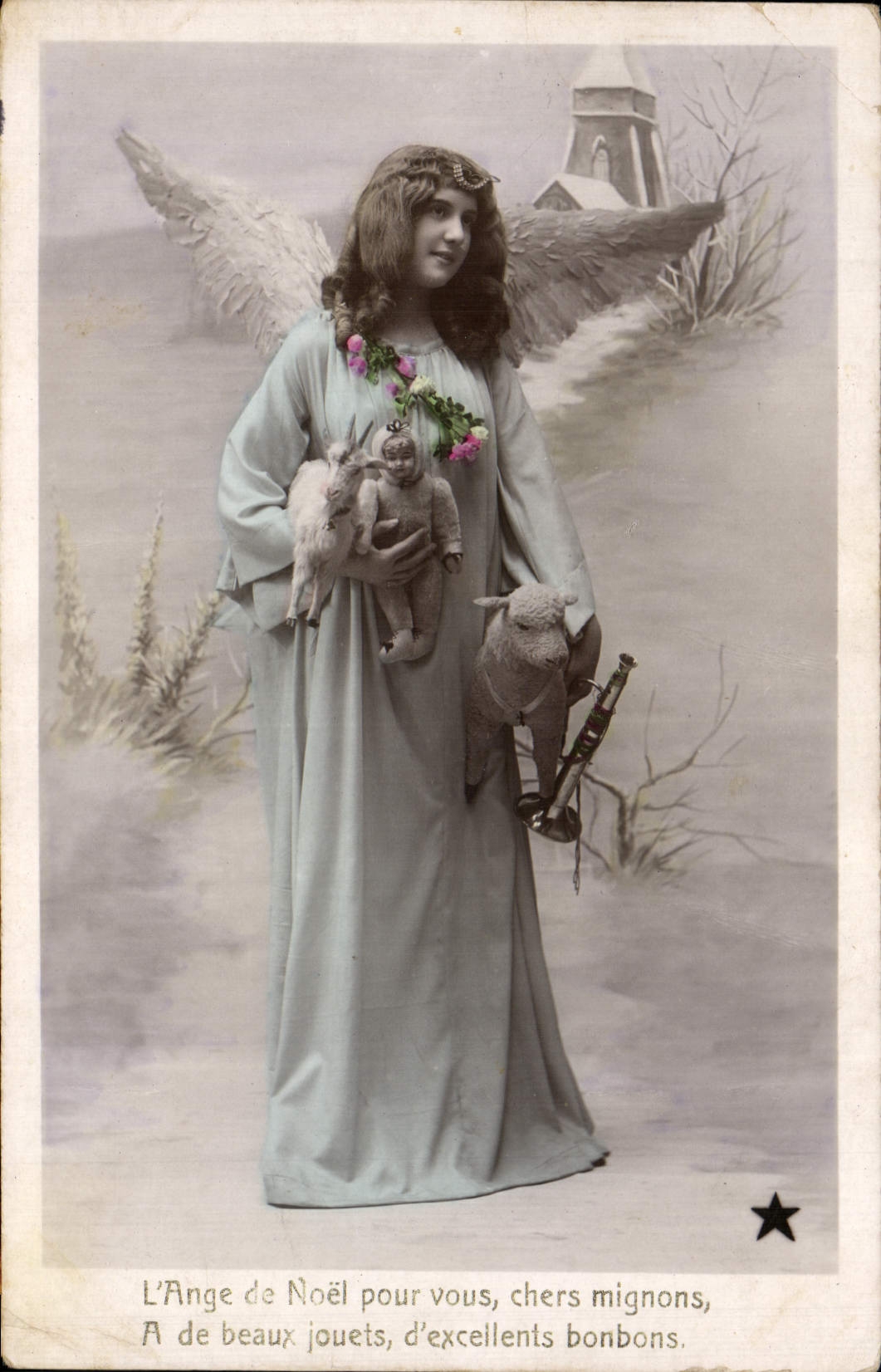 CPA Fantaisie Enfants Poupee L'Ange de Noel pour vous chers mignons a de beaux jouets d'excellents