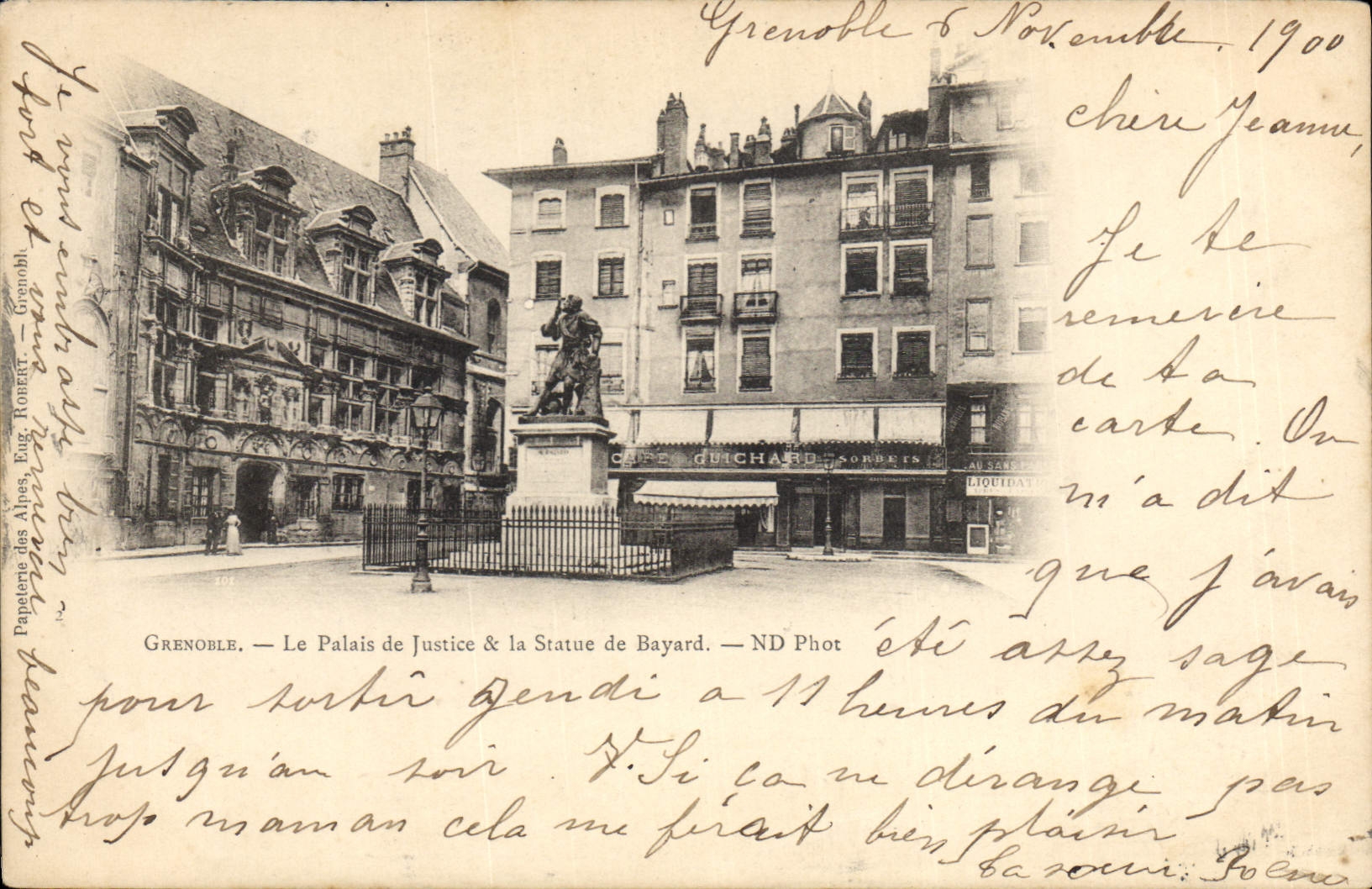 CPA Grenoble Le Palais de Justice & la Statue de Bayard 
