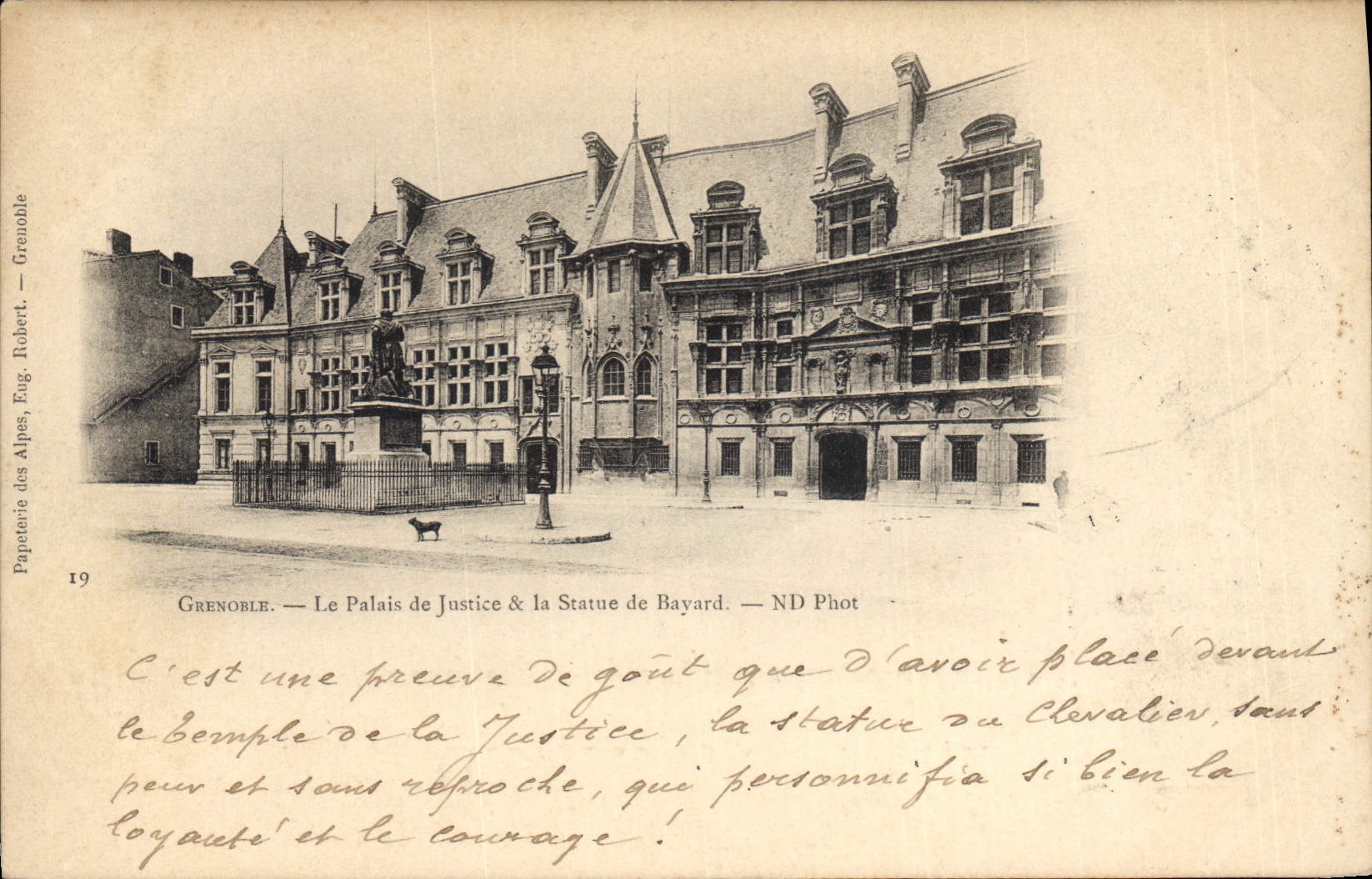 CPA Grenoble Le Palais de Justice & la Statue de Bayard 