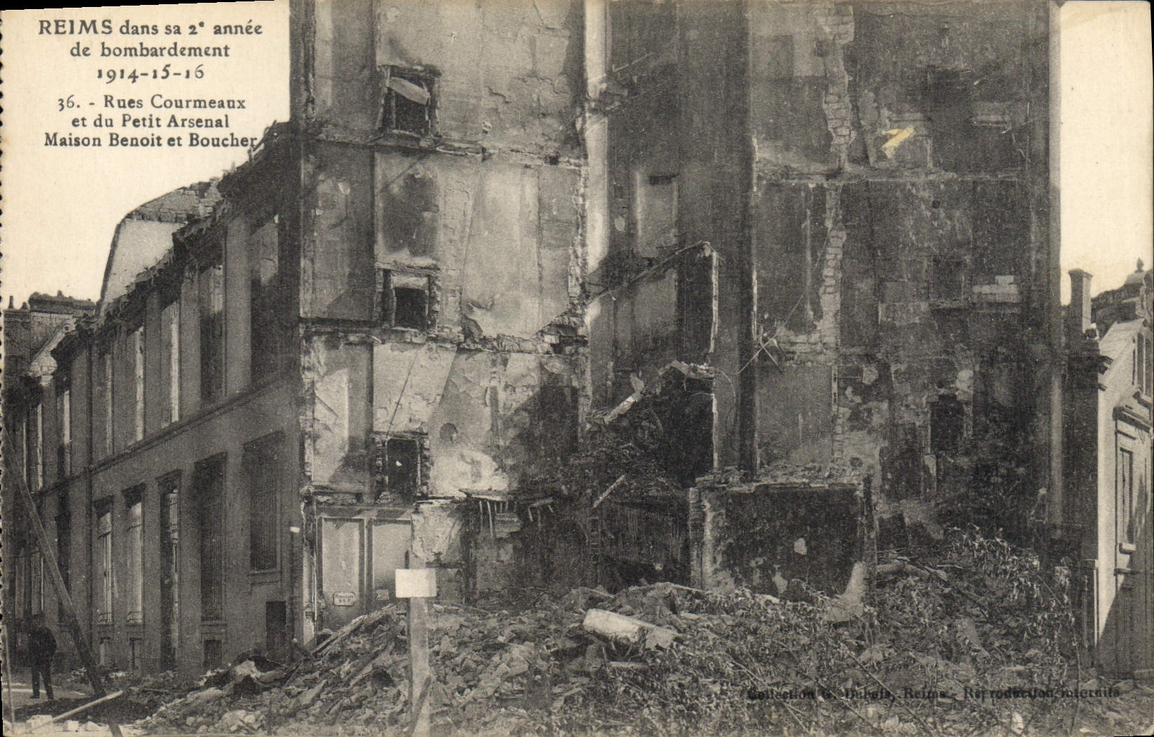 CPA Militaria Reims dans sa deuxieme annee de bombardement 1914 15 16 Rues Courmeaux et du Petit Ars