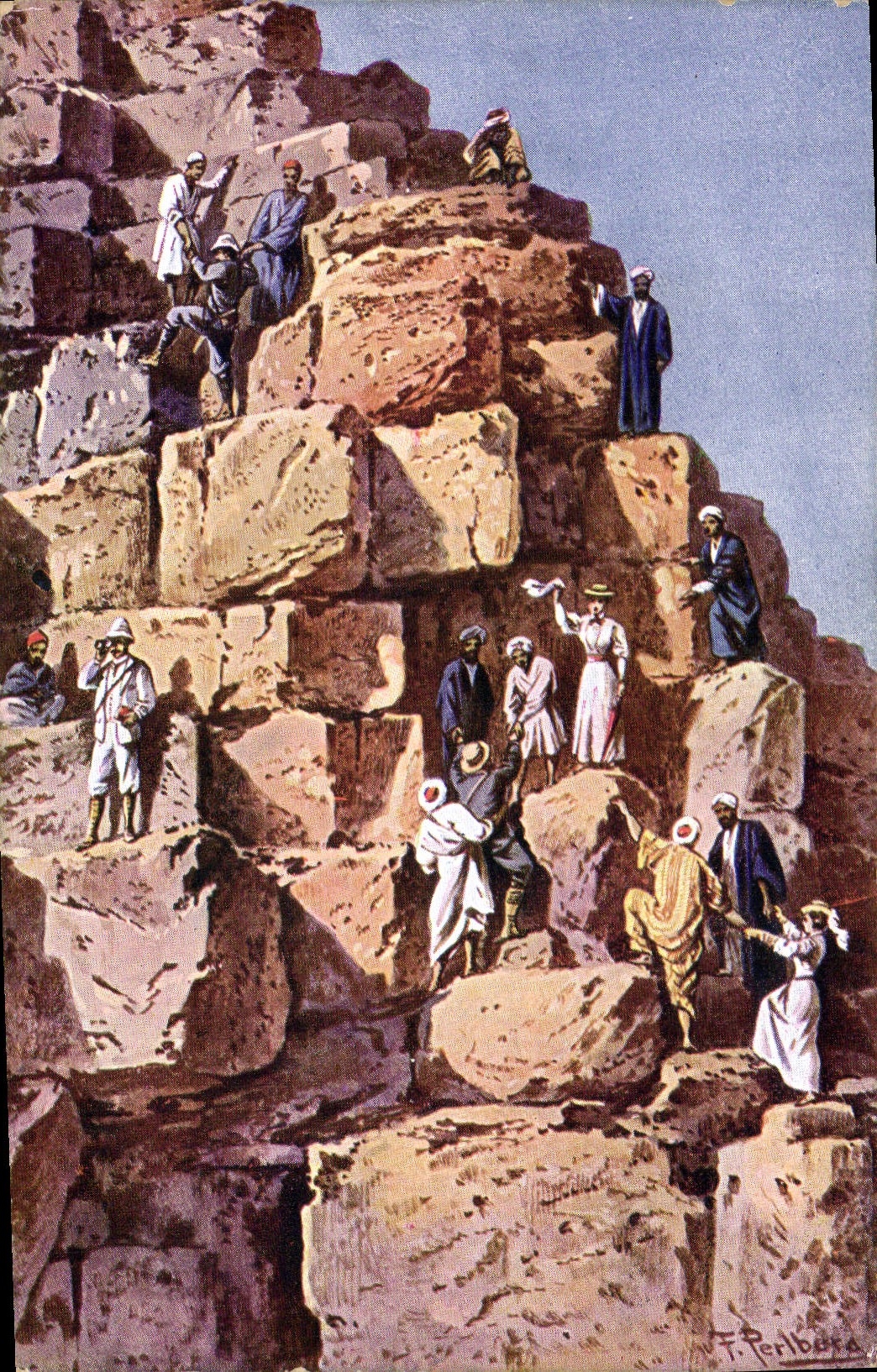 CPA Egypte Egypt Ascension de la grande Pyramide