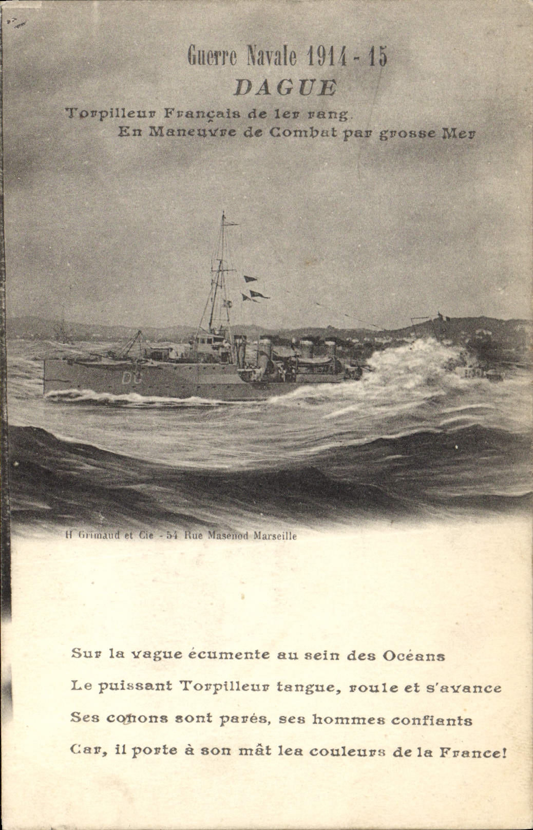 CPA Bateau de guerre Dague Torpilleur Francais de 1er rang en manoeuvre de combat par grosse mer