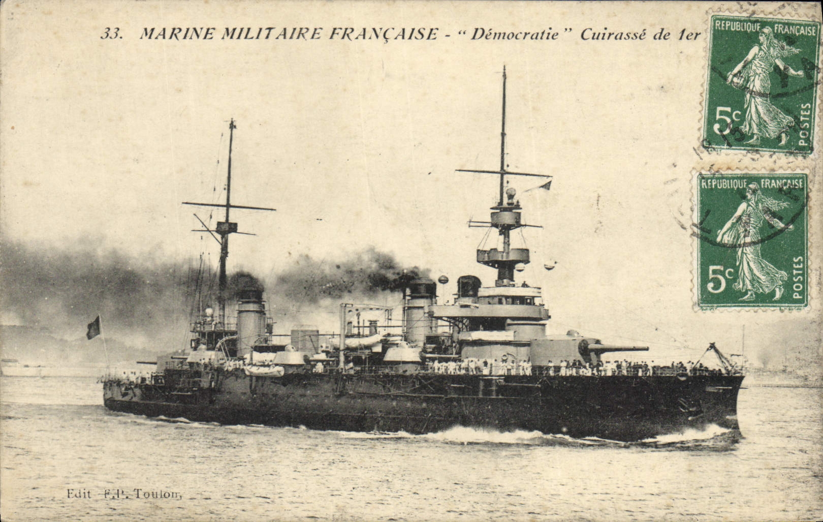 CPA Bateau de guerre Democratie Cuirasse de 1er rang 